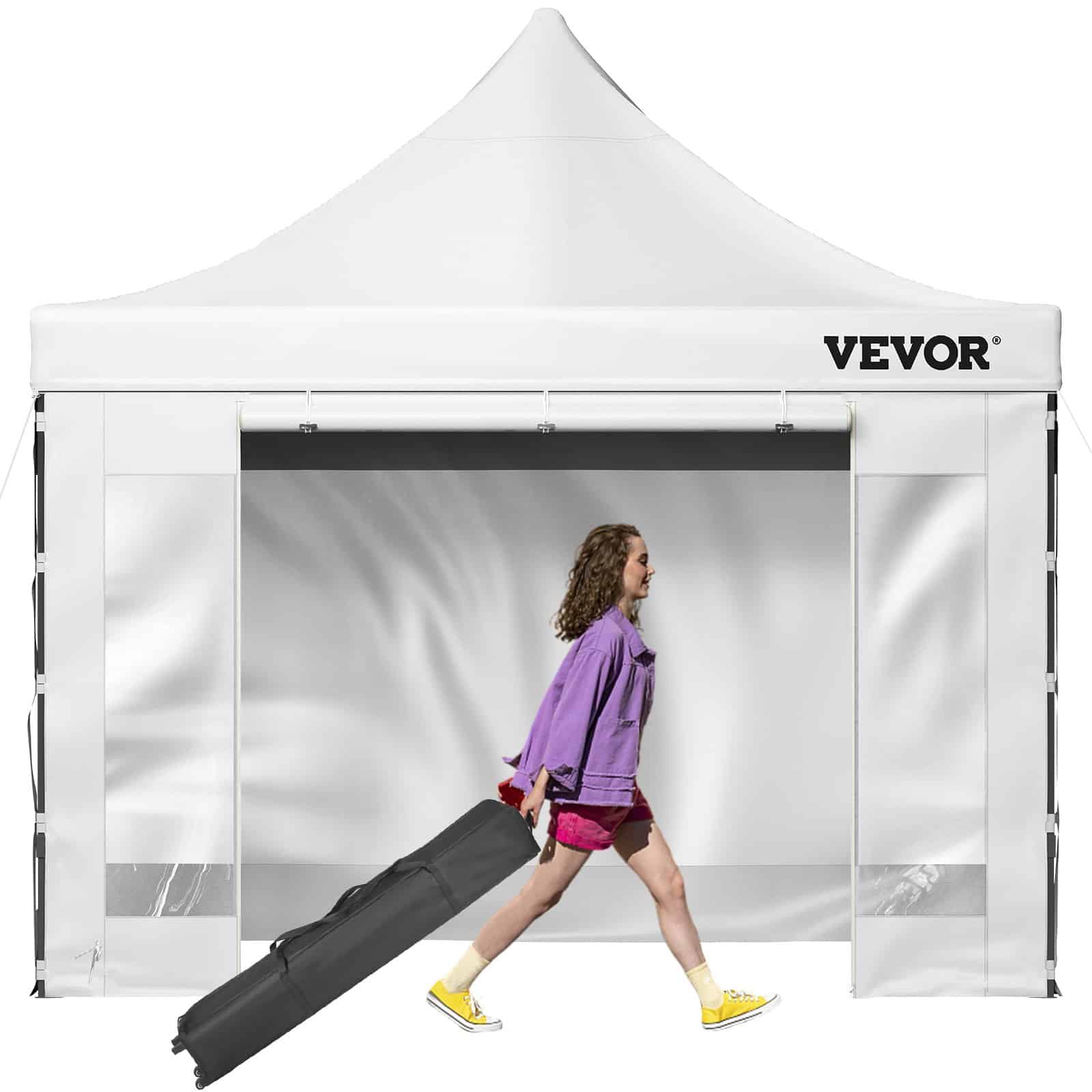 VEVOR 3x3 m Pop Up Canopy Tent with Removable Sidewalls & Wheeled Bag, Waterproof UV Resistant Gazebo for Garden & Events, White