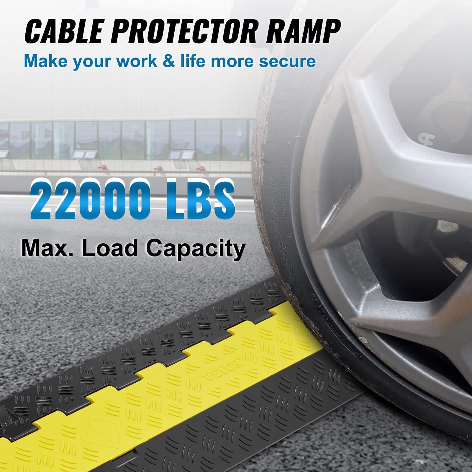 VEVOR 2-Channel Cable Protector Ramp 91.8x25x4.3 cm, TPU/TPR Cover, 9979 kg/axle Load, for Indoor & Outdoor Use - Зображення 2