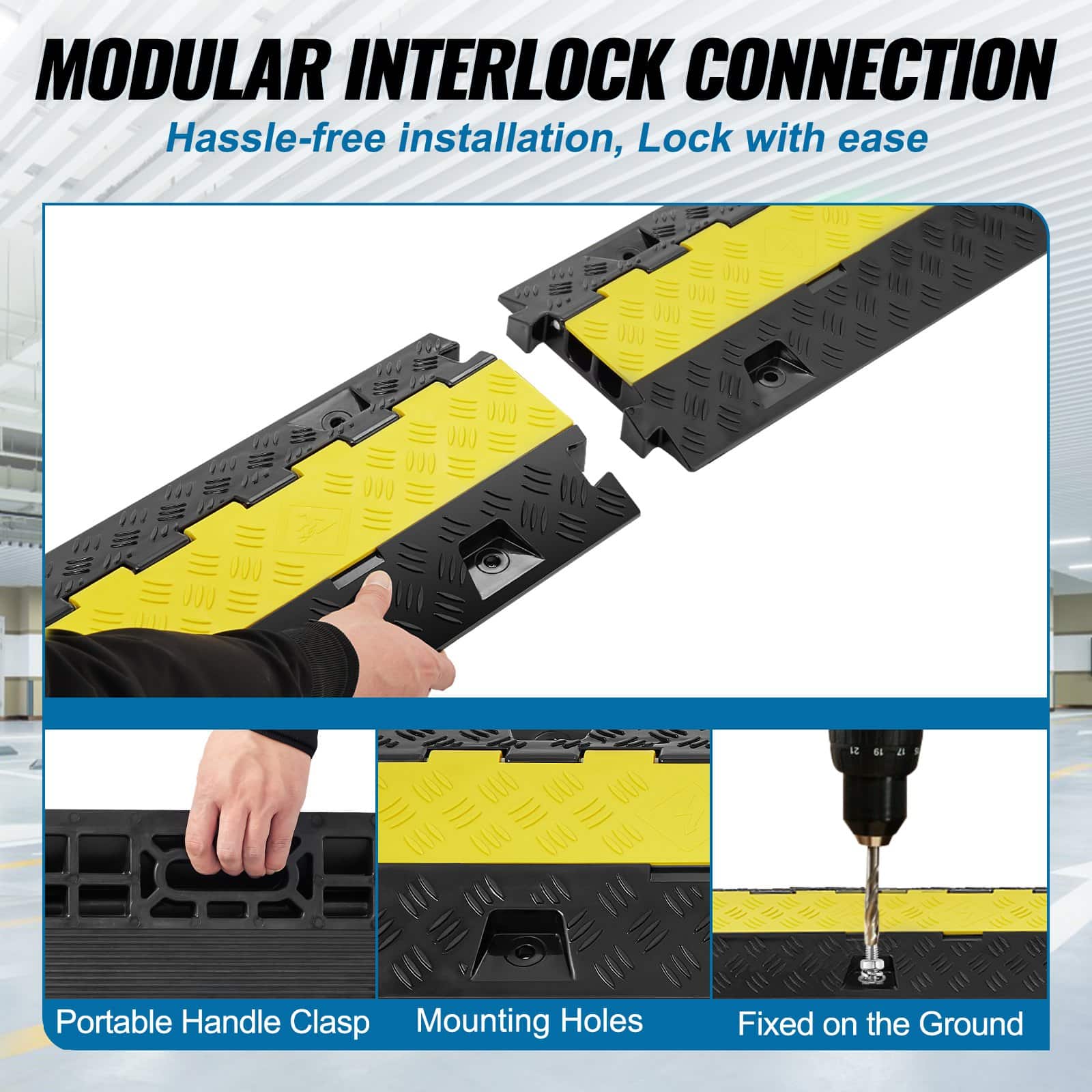 VEVOR 2-Channel Cable Protector Ramp 91.8x25x4.3 cm, TPU/TPR Cover, 9979 kg/axle Load, for Indoor & Outdoor Use - Зображення 6