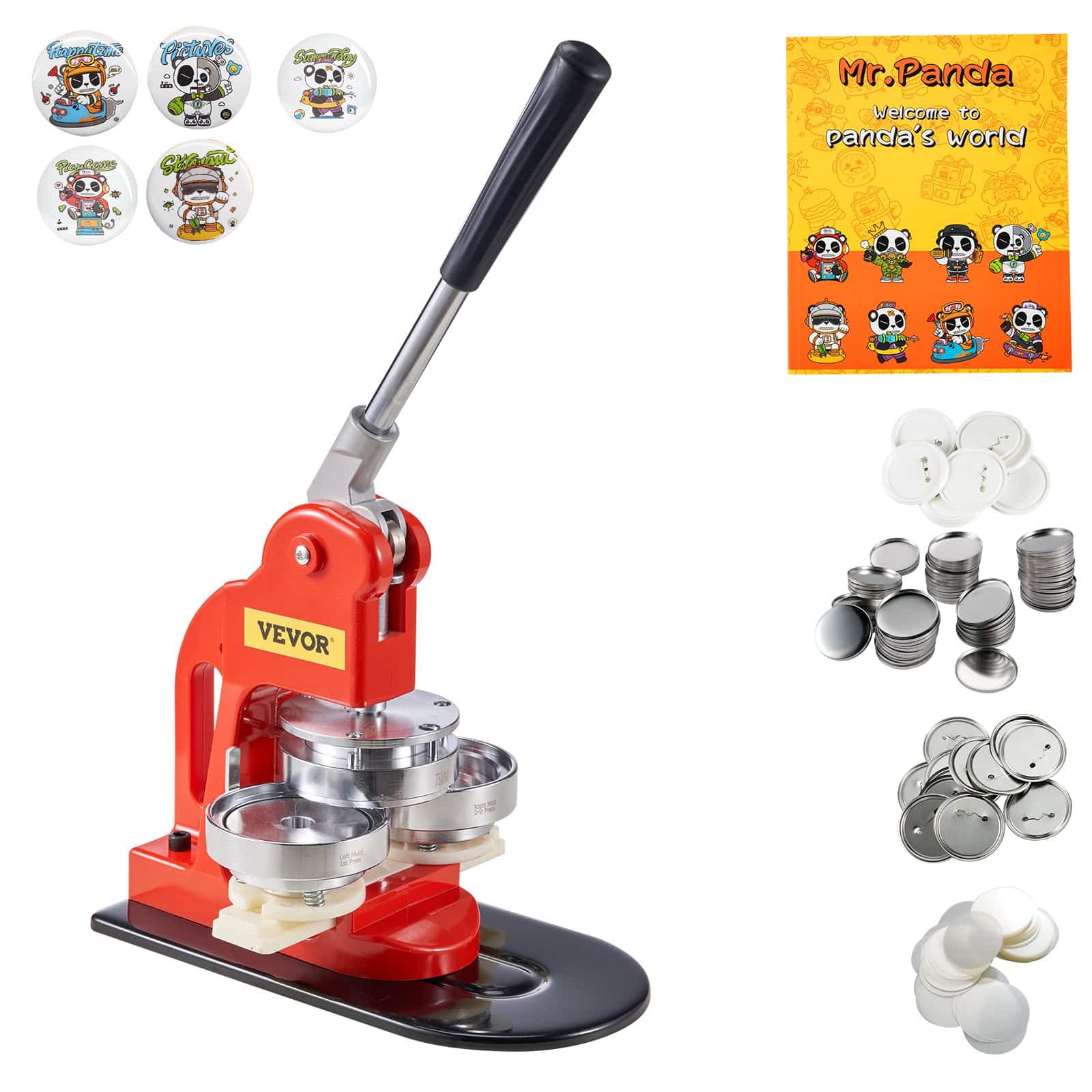 VEVOR 75mm Button Maker Machine Kit with 500 Parts, Circle Cutter & Magic Book – DIY Badge Press for Kids & Crafts