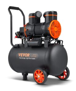 VEVOR 35,2 л, сверхтихий воздушный компрессор мощностью 1800 Вт, без масла, 5,12 кубических футов в минуту @ 6,2 бар, 70 дБ, для инструментов и инфляции