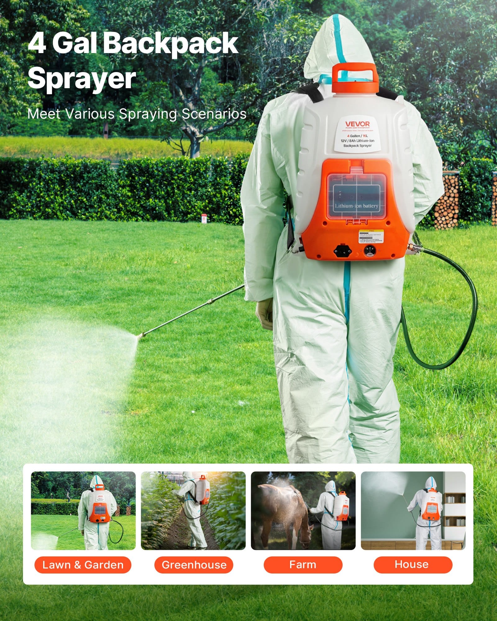 VEVOR 15L Battery Backpack Sprayer with 0–6.2 bar Adjustable Pressure, 8Ah Battery, 8 Nozzles, 2 Wands - Pilt 2