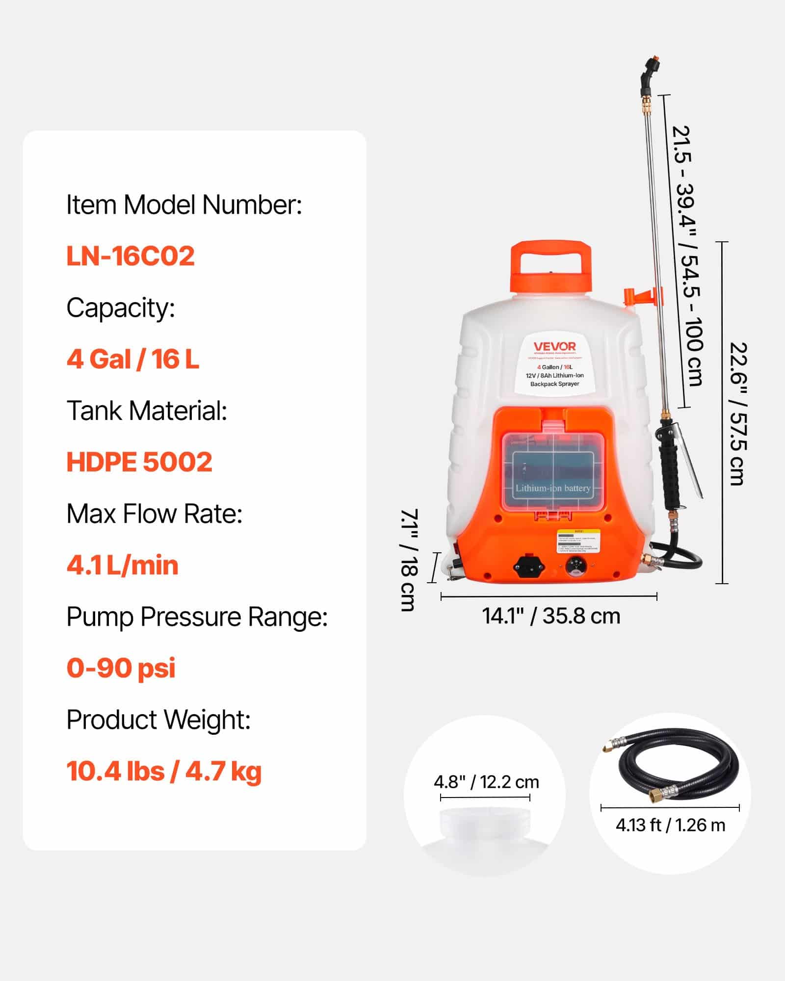 VEVOR 15L Battery Backpack Sprayer with 0–6.2 bar Adjustable Pressure, 8Ah Battery, 8 Nozzles, 2 Wands - Pilt 7