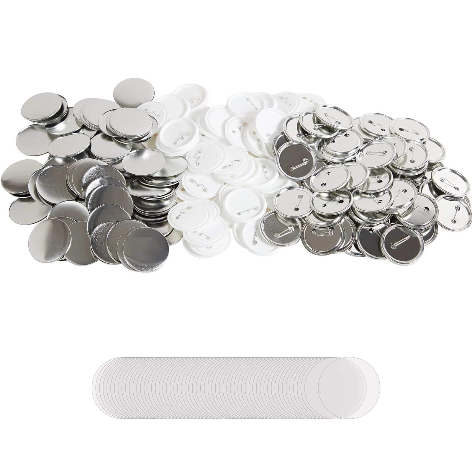 VEVOR 500 Sets 58mm DIY Pin Back Button Badge Parts Kit – Includes Metal Tops, Plastic/Metal Bottoms, Films & Paper (Machine Not Included) — Attēls 9