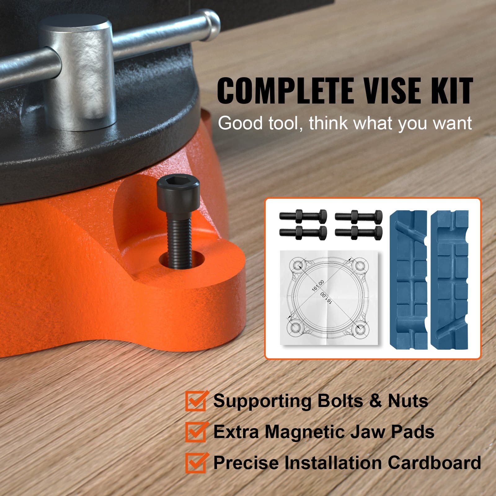 VEVOR 16.7 cm Heavy Duty Bench Vise with 360° Swivel Base, Anvil, 23.5 cm Jaw Opening, Ductile Iron, for Drilling & Pipe Work - Зображення 4