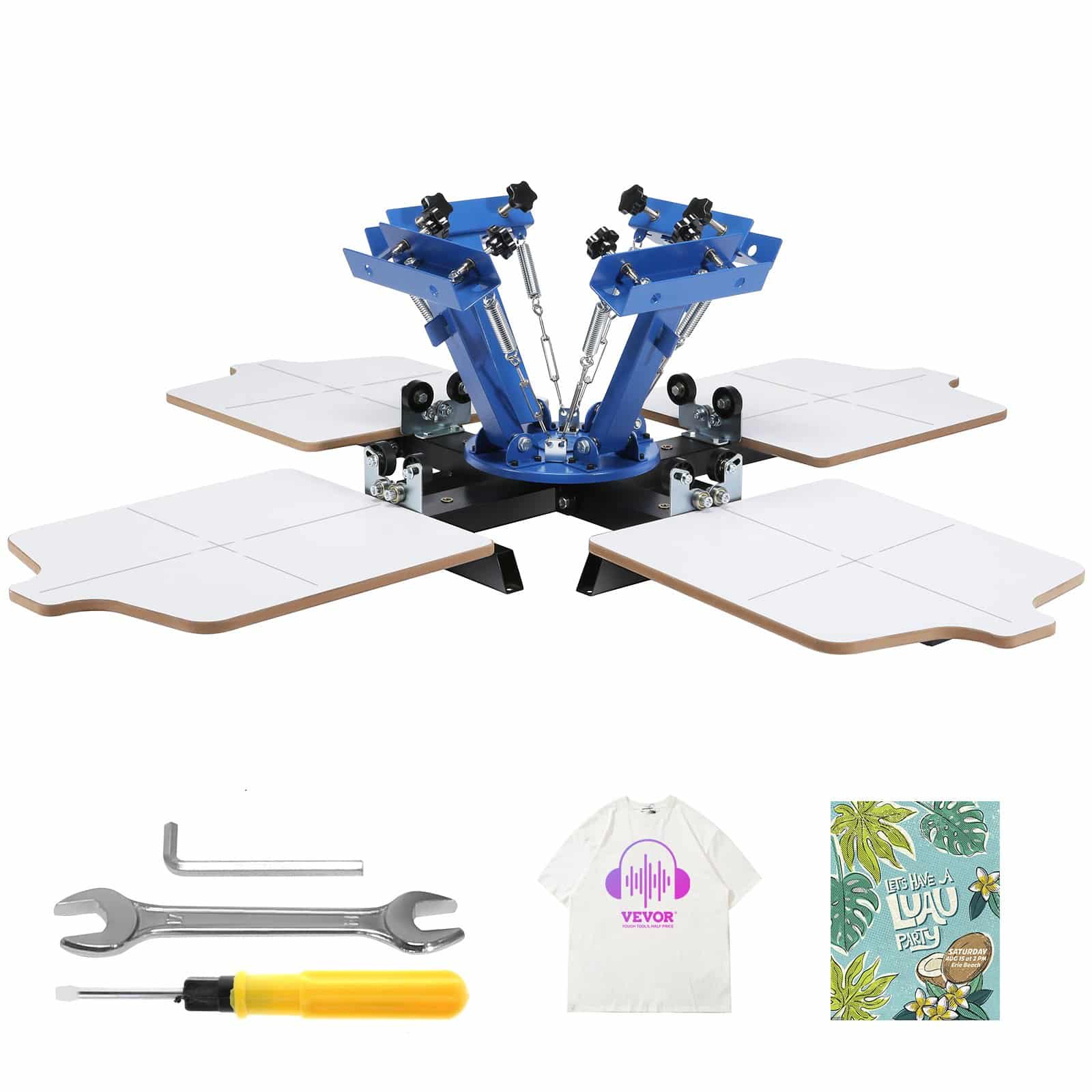 VEVOR 4 Color 4 Station Silk Screen Printing Machine with 360° Rotation, 54x45cm Pallet for T-Shirt & Flat Surface DIY