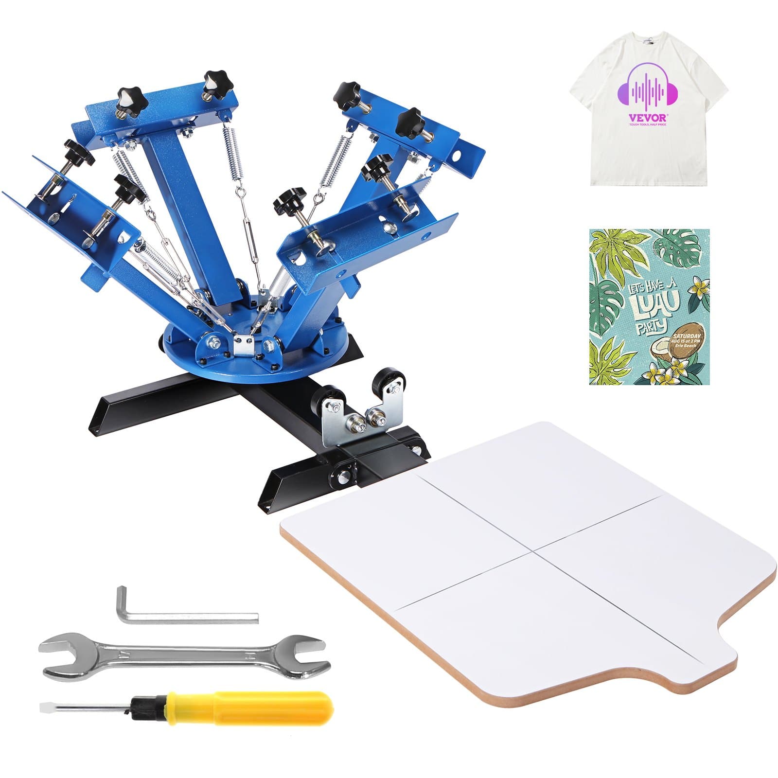 VEVOR 4-Color 1-Station Screen Printing Machine, 360° Rotating Press, 54x45cm Pallet, DIY T-Shirt & Flat Surface Printing