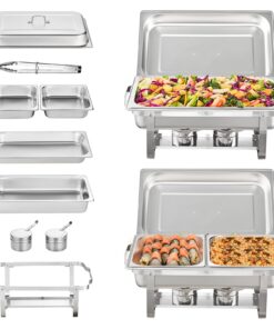 VEVOR 2-Pack Chafing Dish Set with 2 Full-Size 7.6L & 4 Half-Size 3.8L Pans, Stainless Steel Buffet Warmer