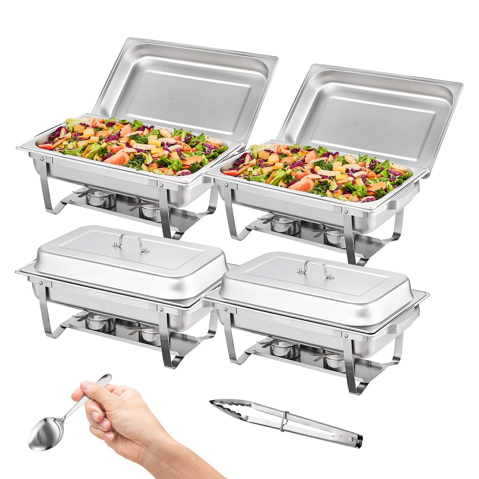 VEVOR 4-Pack Full-Size 7.6L Stainless Steel Chafing Dish Set with Fuel Holders for Buffet & Catering