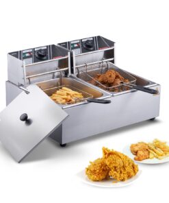 VEVOR 24L Commercial Electric Deep Fryer with Dual 6L Baskets, 5000W Stainless Steel Countertop Fryer for Kitchen & Restaurant