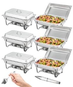 VEVOR 6-Pack Chafing Dish Buffet Set, 7.2L Stainless Steel Full-Size Catering Warmers with Lids, Trays & Folding Stands