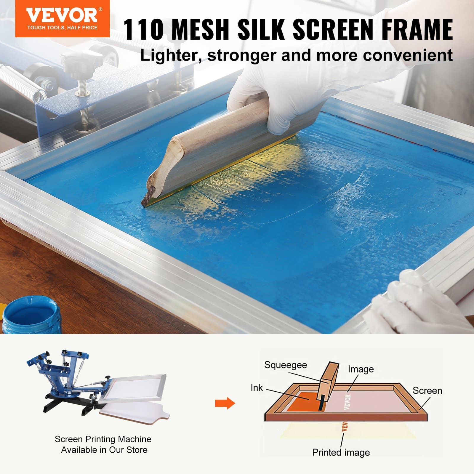 VEVOR 6pcs Silk Screen Printing Kit with 50.8x61cm 110 Mesh Aluminum Frames for Fabric, Paper, Wood, and Glass Printing - Image 2