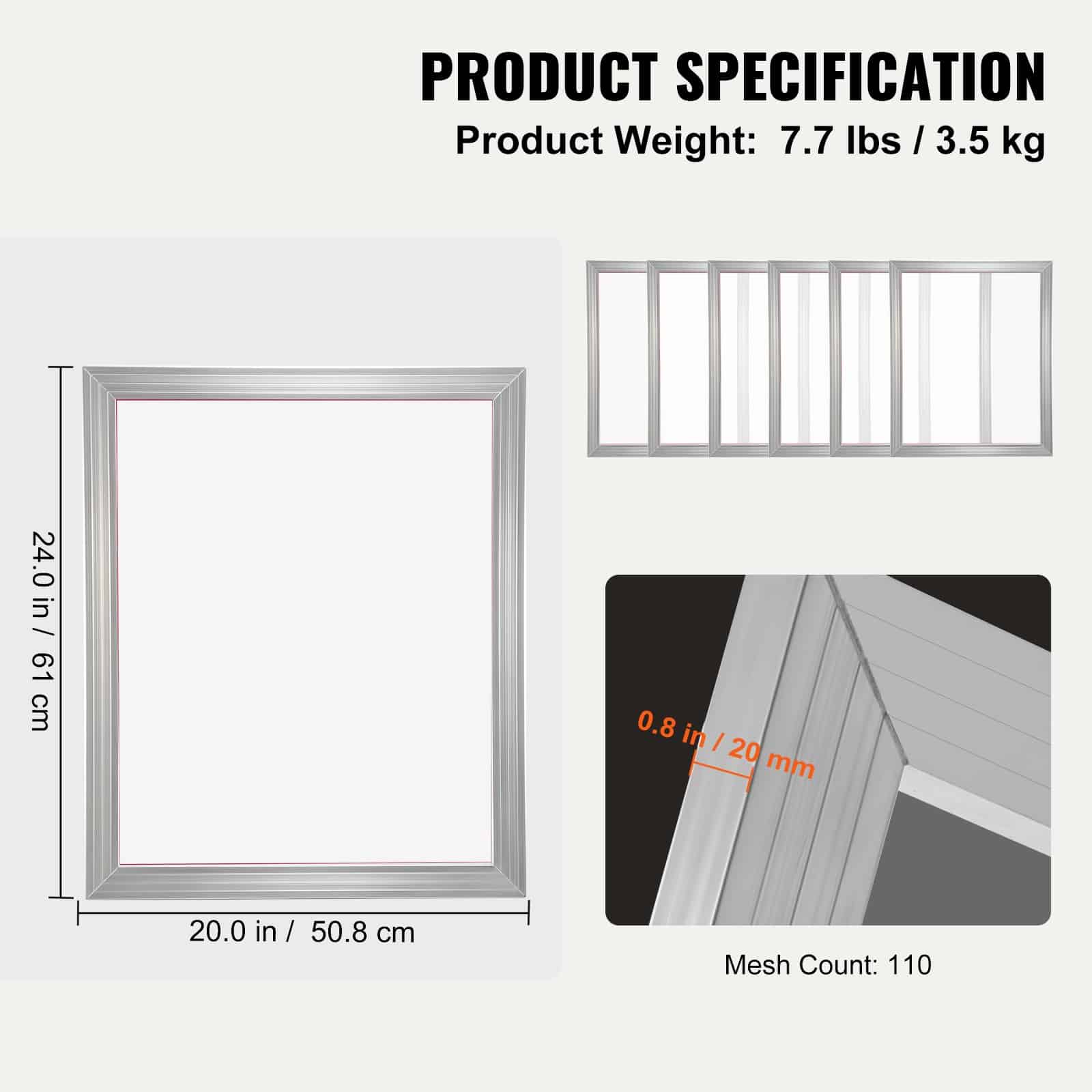 VEVOR 6pcs Silk Screen Printing Kit with 50.8x61cm 110 Mesh Aluminum Frames for Fabric, Paper, Wood, and Glass Printing - Image 7