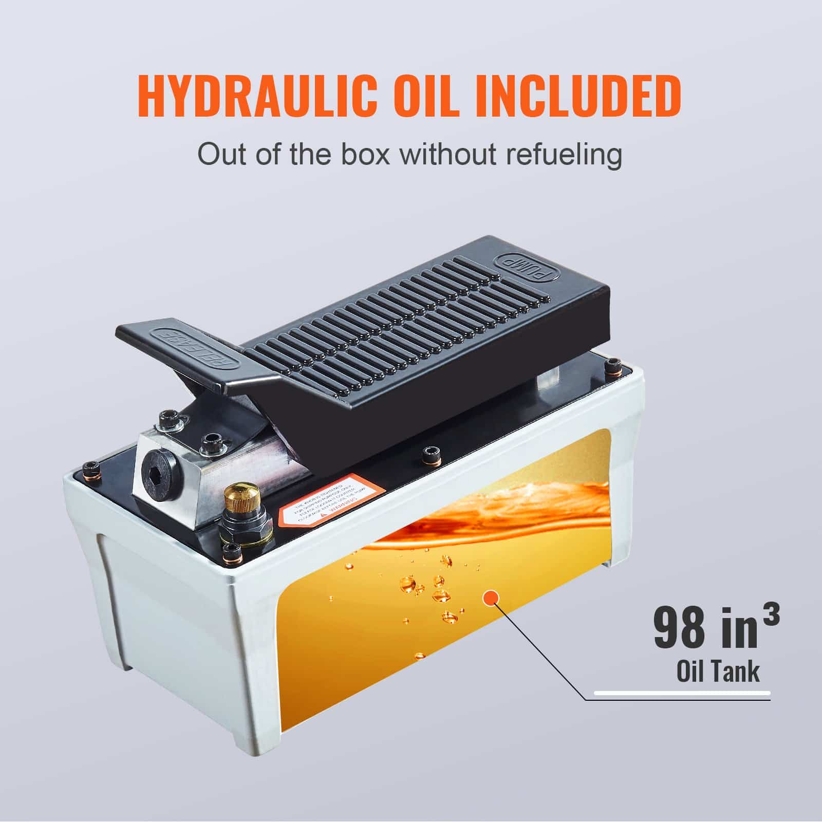 VEVOR Air Hydraulic Foot Pump, 6895 Bar, 1.9L Tank, 2m Hose, NPT 10mm Outlet, 6.4mm Inlet, for Auto Body & Frame Machines, Gray - Image 4