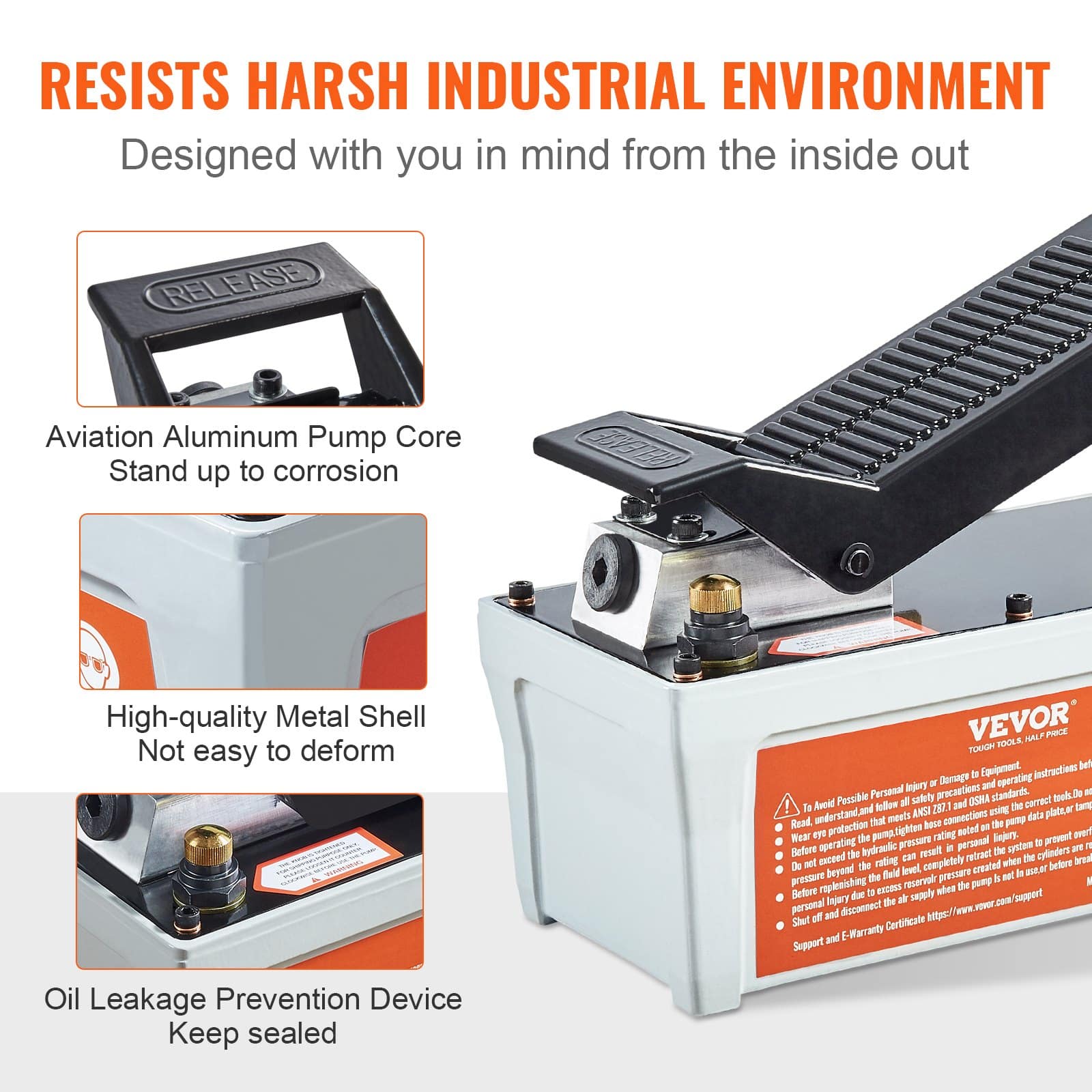 VEVOR Air Hydraulic Foot Pump, 6895 Bar, 1.9L Tank, 2m Hose, NPT 10mm Outlet, 6.4mm Inlet, for Auto Body & Frame Machines, Gray - Image 5