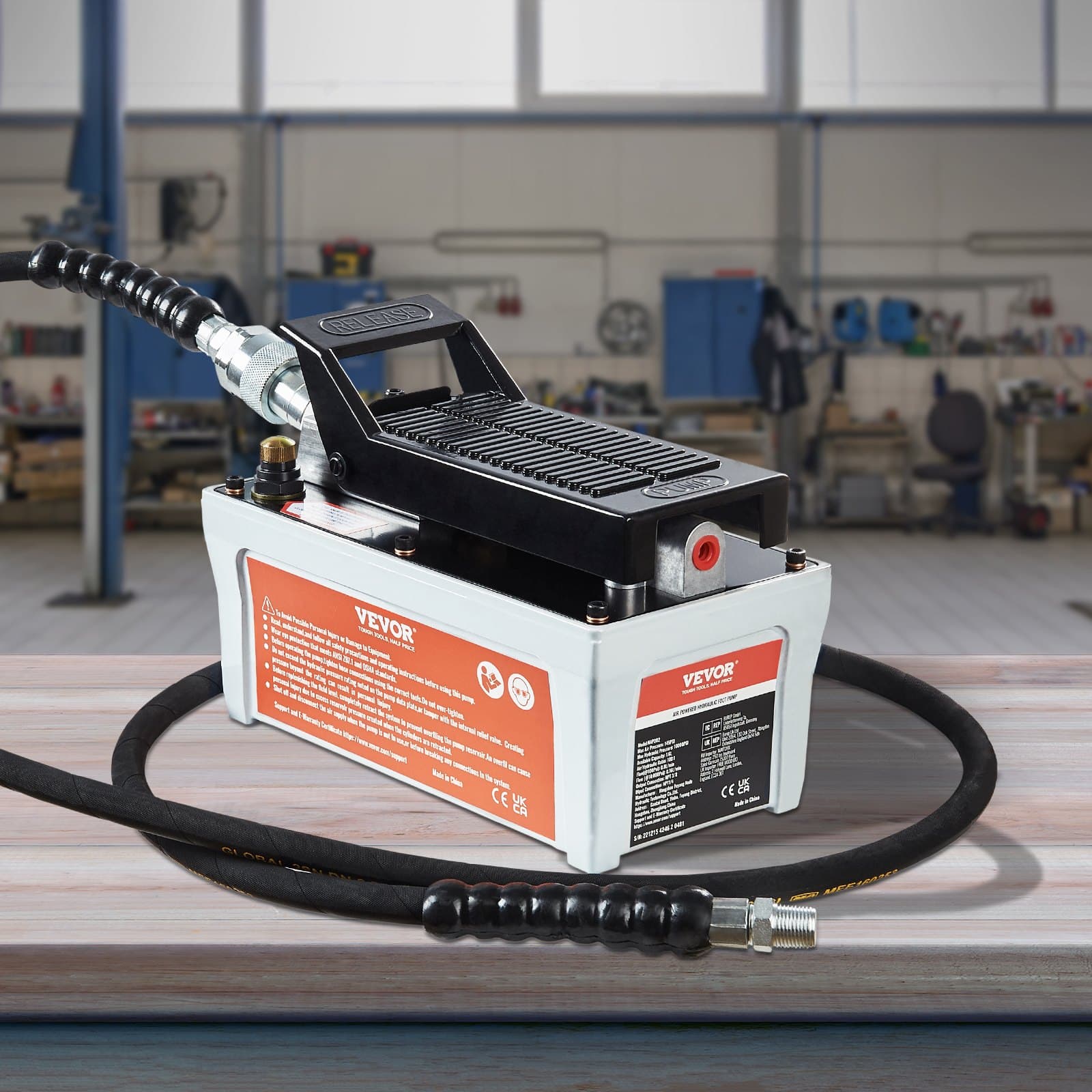 VEVOR Air Hydraulic Foot Pump, 6895 Bar, 1.9L Tank, 2m Hose, NPT 10mm Outlet, 6.4mm Inlet, for Auto Body & Frame Machines, Gray - Image 8