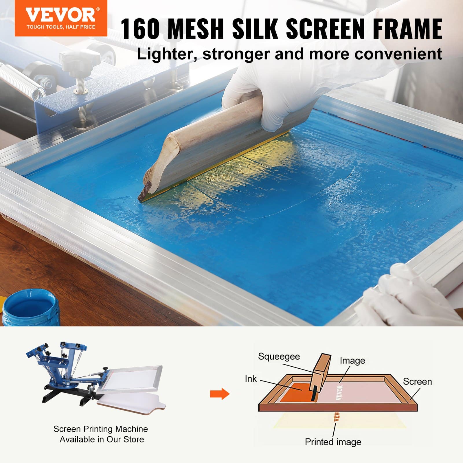 VEVOR 6-Piece Aluminum Silk Screen Printing Kit with 51x61cm 160 Mesh Frames & Sealing Tape for DIY T-Shirt Printing - Image 2