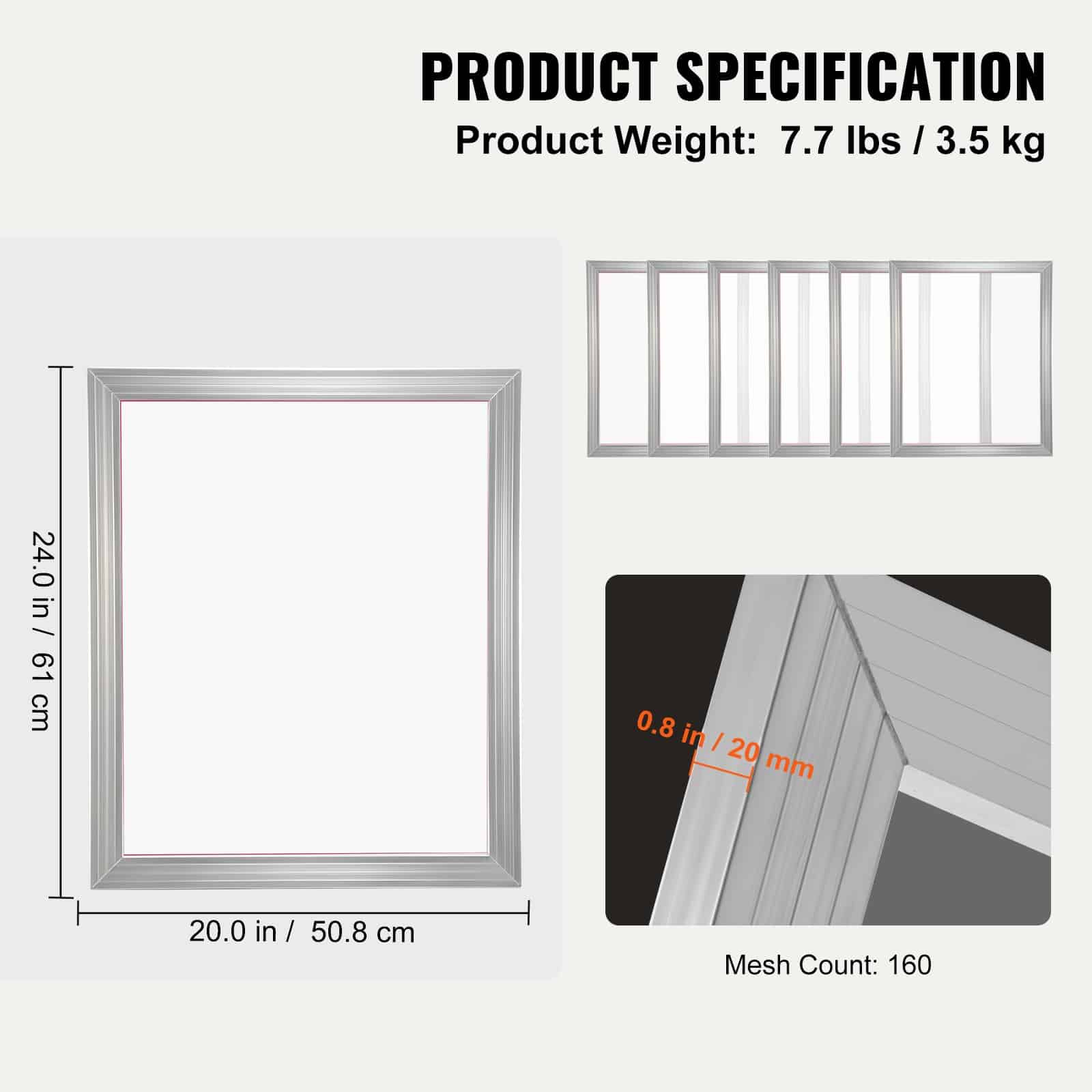 VEVOR 6-Piece Aluminum Silk Screen Printing Kit with 51x61cm 160 Mesh Frames & Sealing Tape for DIY T-Shirt Printing - Image 7