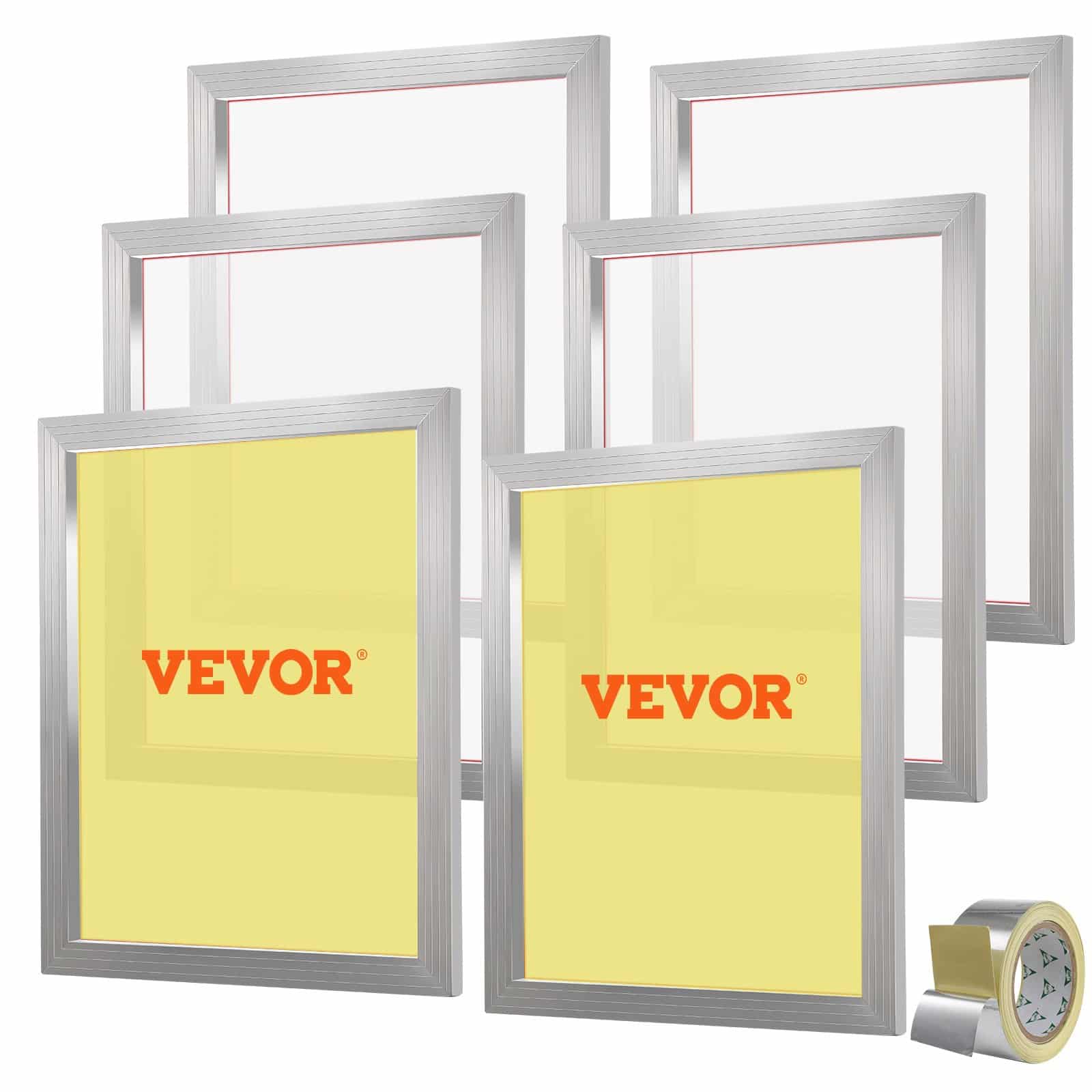 VEVOR 6-Piece Aluminum Silk Screen Printing Kit with 51x61cm 160 Mesh Frames & Sealing Tape for DIY T-Shirt Printing