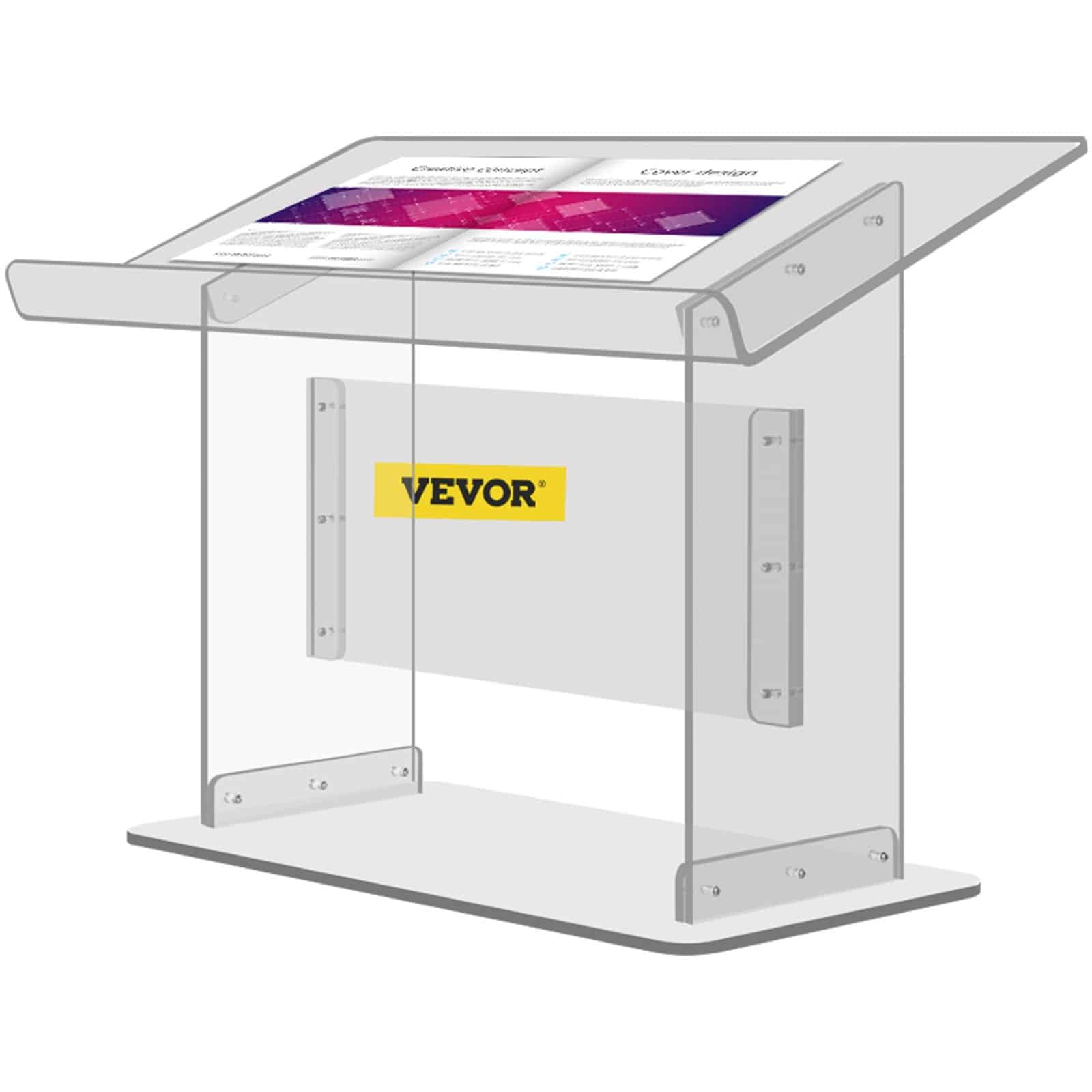 VEVOR Clear Acrylic Tabletop Podium 49.5 cm Tall, 69x35 cm Slanted Surface with Lip for Book, Portable Lectern for Speeches