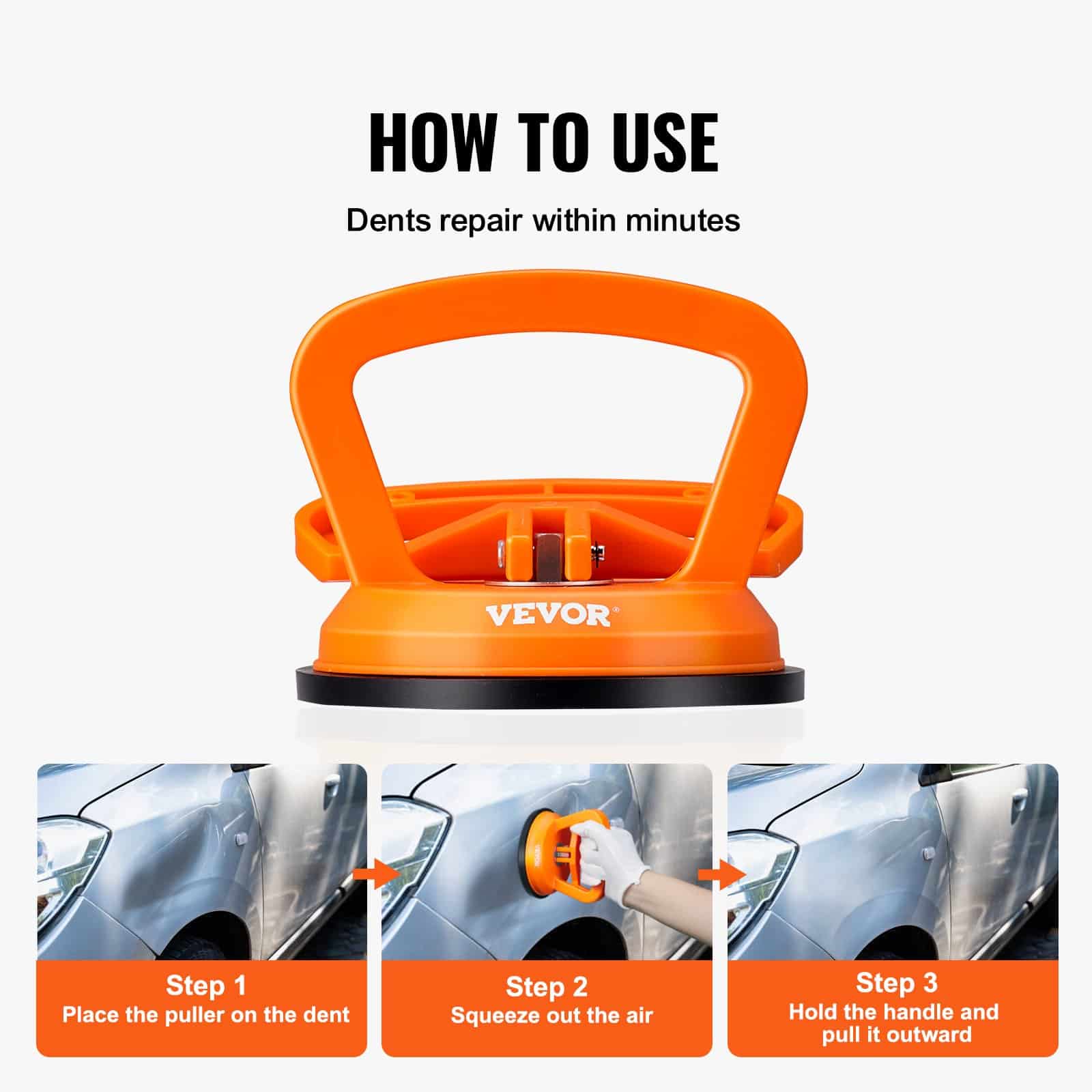 VEVOR Dent Removal Kit with 3 Suction Cups, Paintless Dent Puller Tool Set for Car, Glass, Mirror, Tile Lifting – Paveikslėlis 5