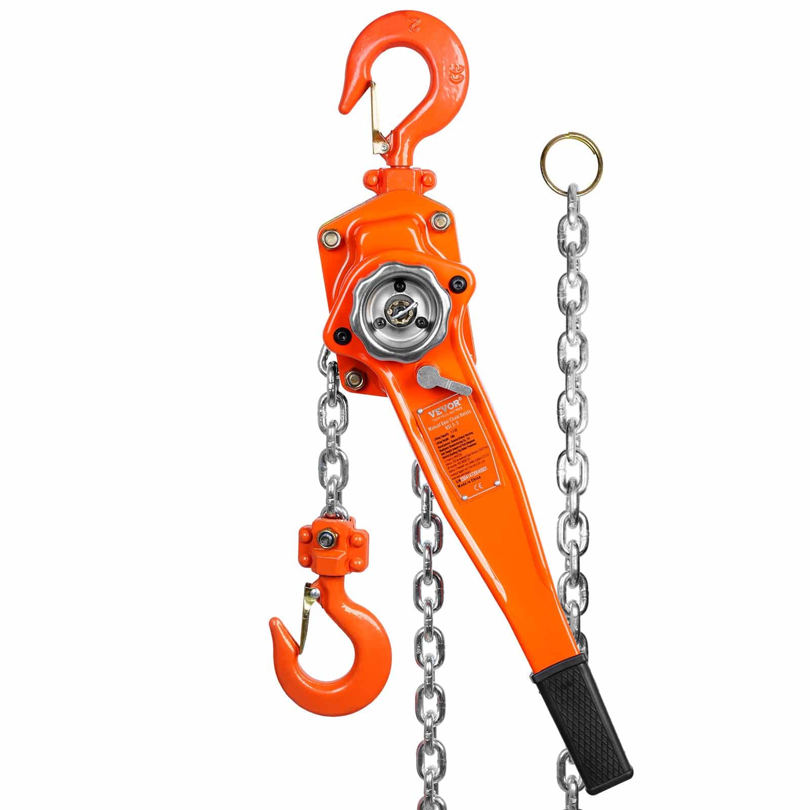 VEVOR Manual Lever Chain Hoist 1.5T 6.1m G80 Steel with 360° Hook & Dual-Pawl Brake for Garage, Factory, Dock Lifting