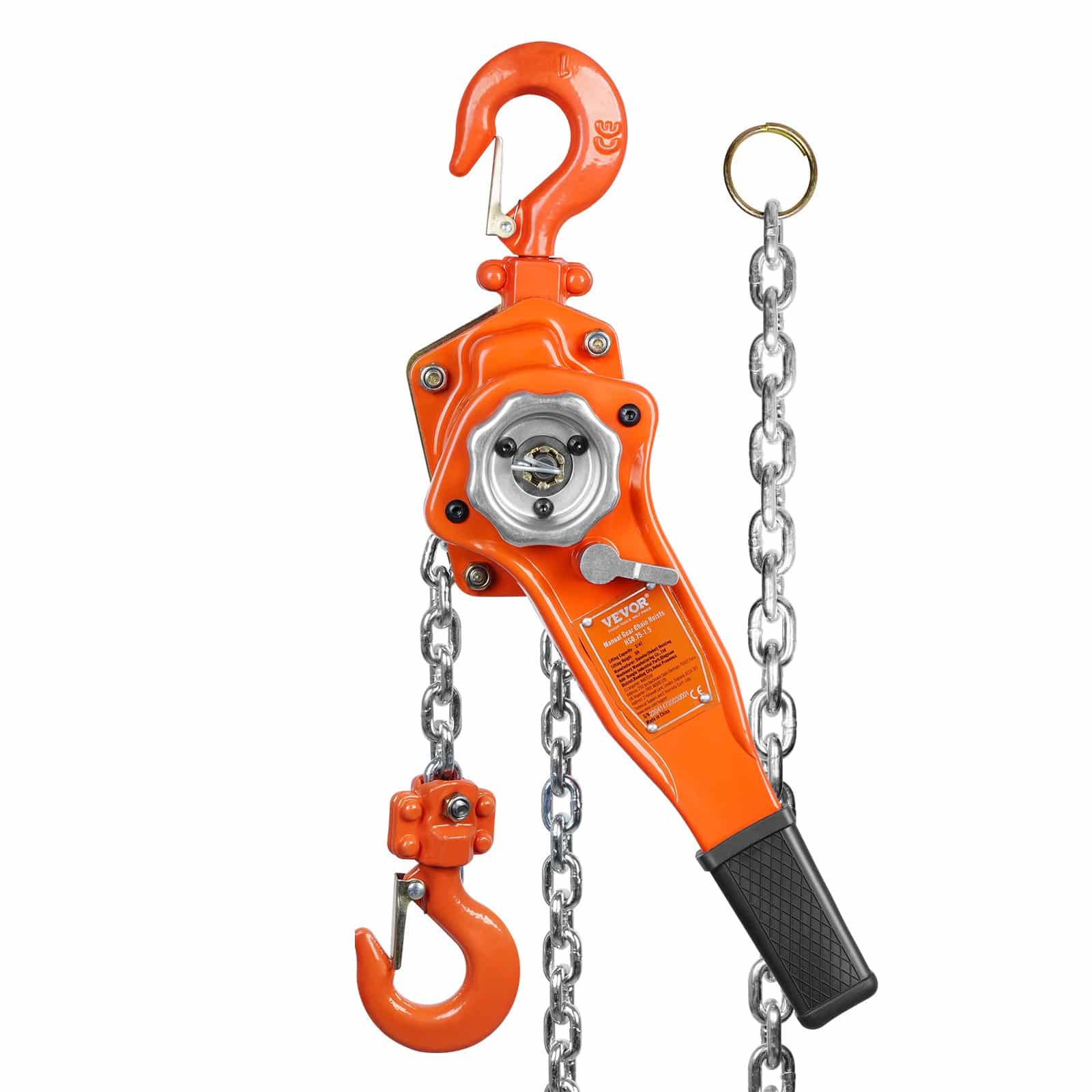 VEVOR Manual Lever Chain Hoist 748kg Capacity 1.5m Lift, G80 Steel, 360° Hook, Dual-Pawl Brake for Garage, Factory, Dock