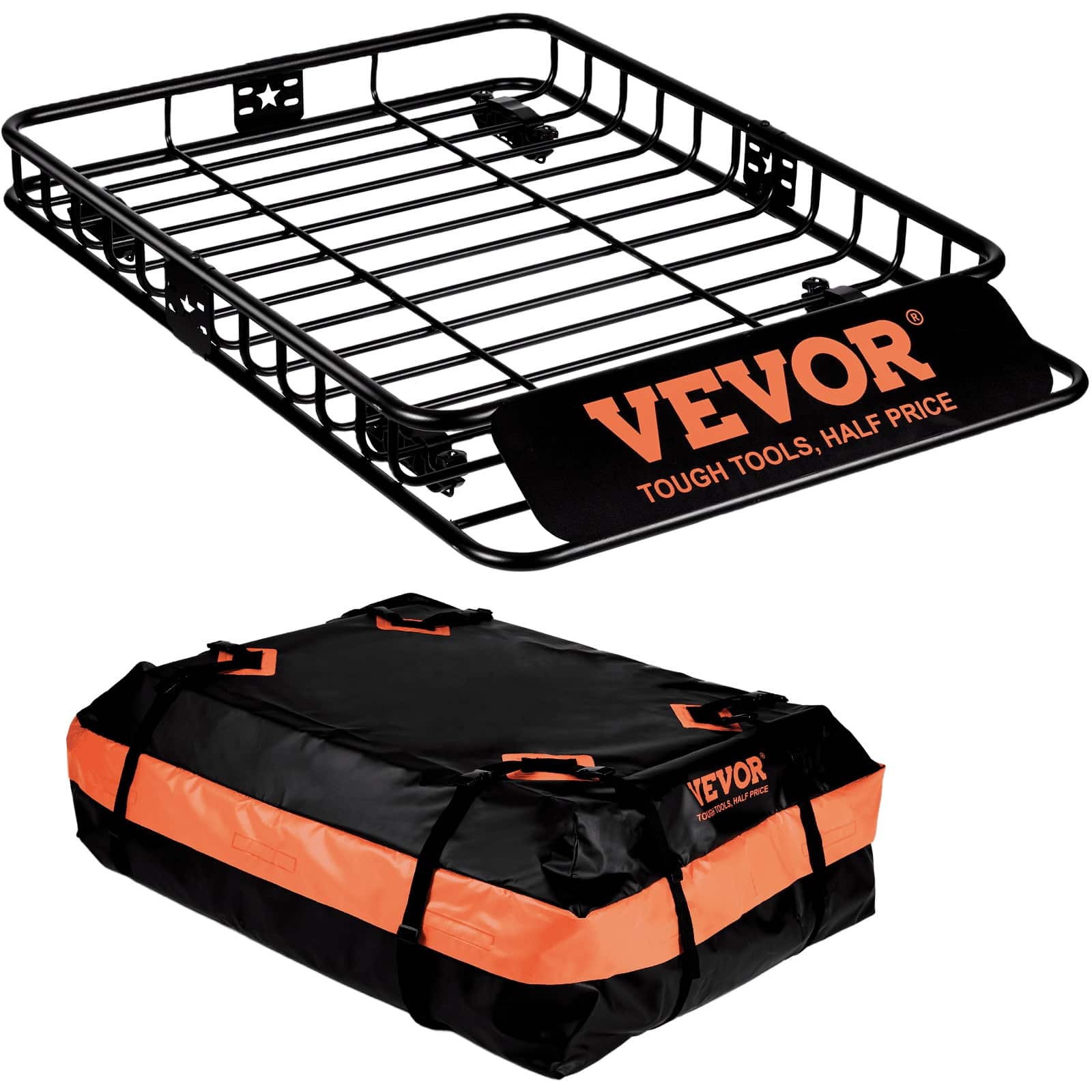 VEVOR 130.5x91.5x12.7 cm Roof Rack Cargo Basket with 15 Cu Ft Waterproof Bag, 90 kg Capacity, Universal SUV/Truck Carrier