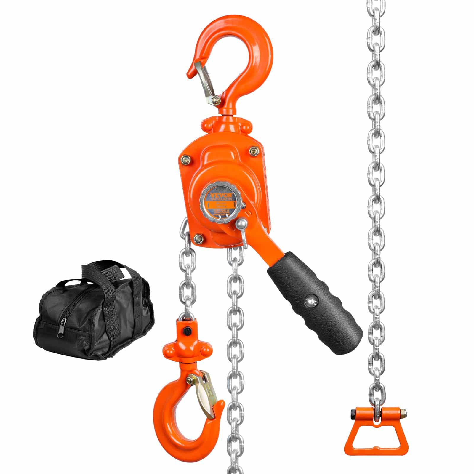 VEVOR Manual Lever Chain Hoist 499.5kg Capacity, 1.5m Lift, G80 Steel, 360° Hook, Dual-Pawl Brake for Garage & Factory Use