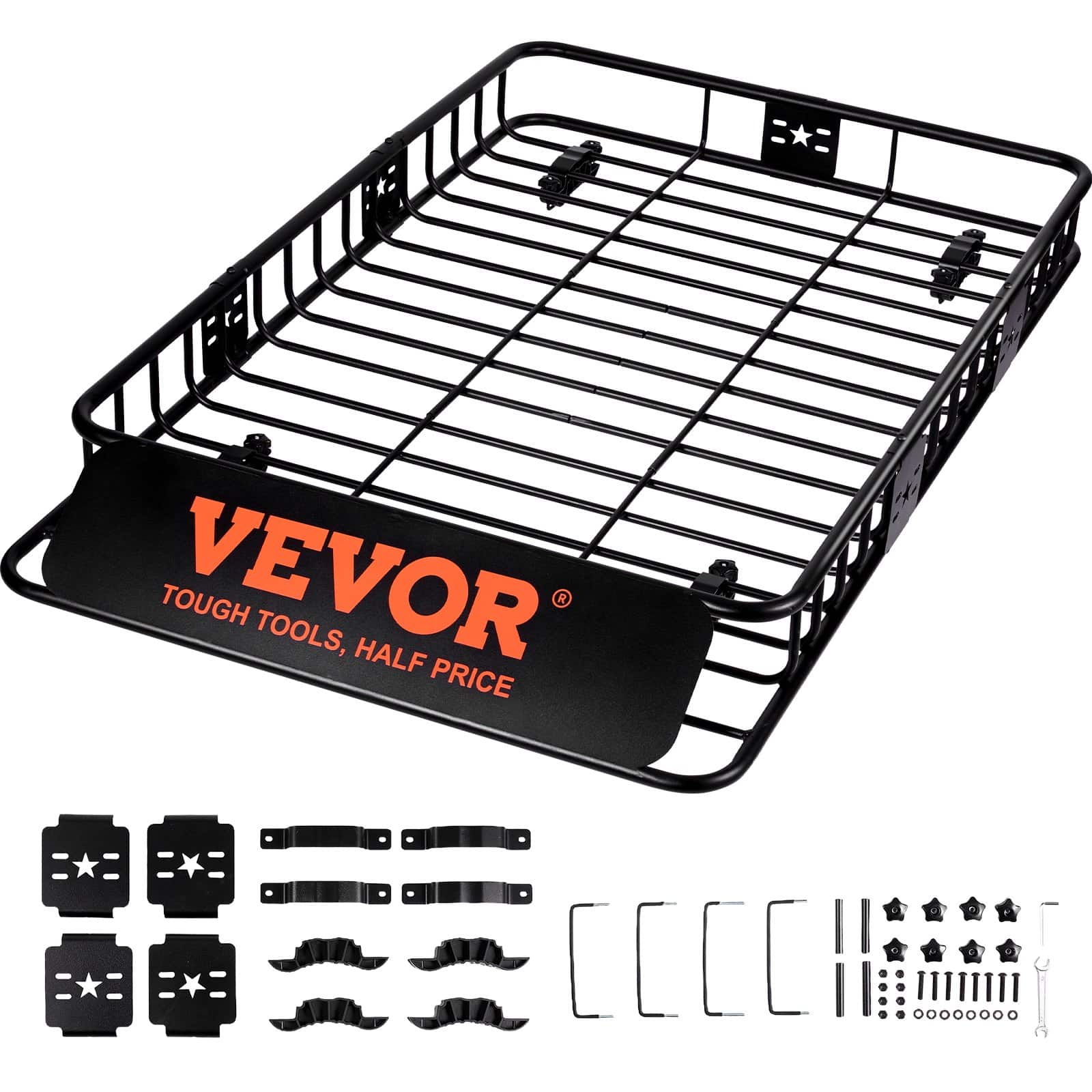 VEVOR Roof Rack Cargo Basket 162.6x99.1x15.2 cm, Adjustable Steel Carrier 90.7 kg Load, Universal Fit for SUV/Truck