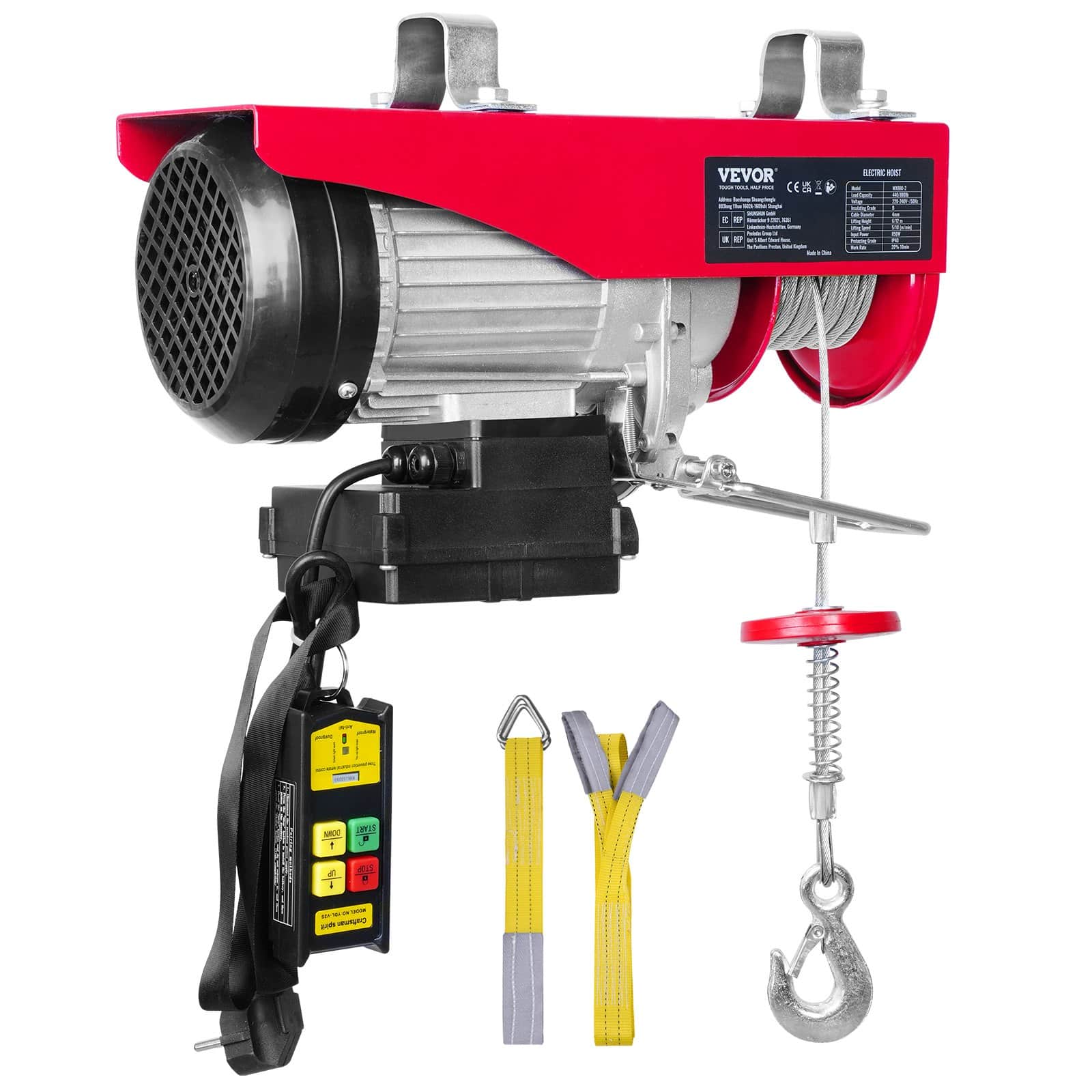 VEVOR Electric Hoist 399.2kg Capacity, 850W 220V Winch with Remote, 12.19m Lift Height, Copper Motor for Garage/Factory - Image 9