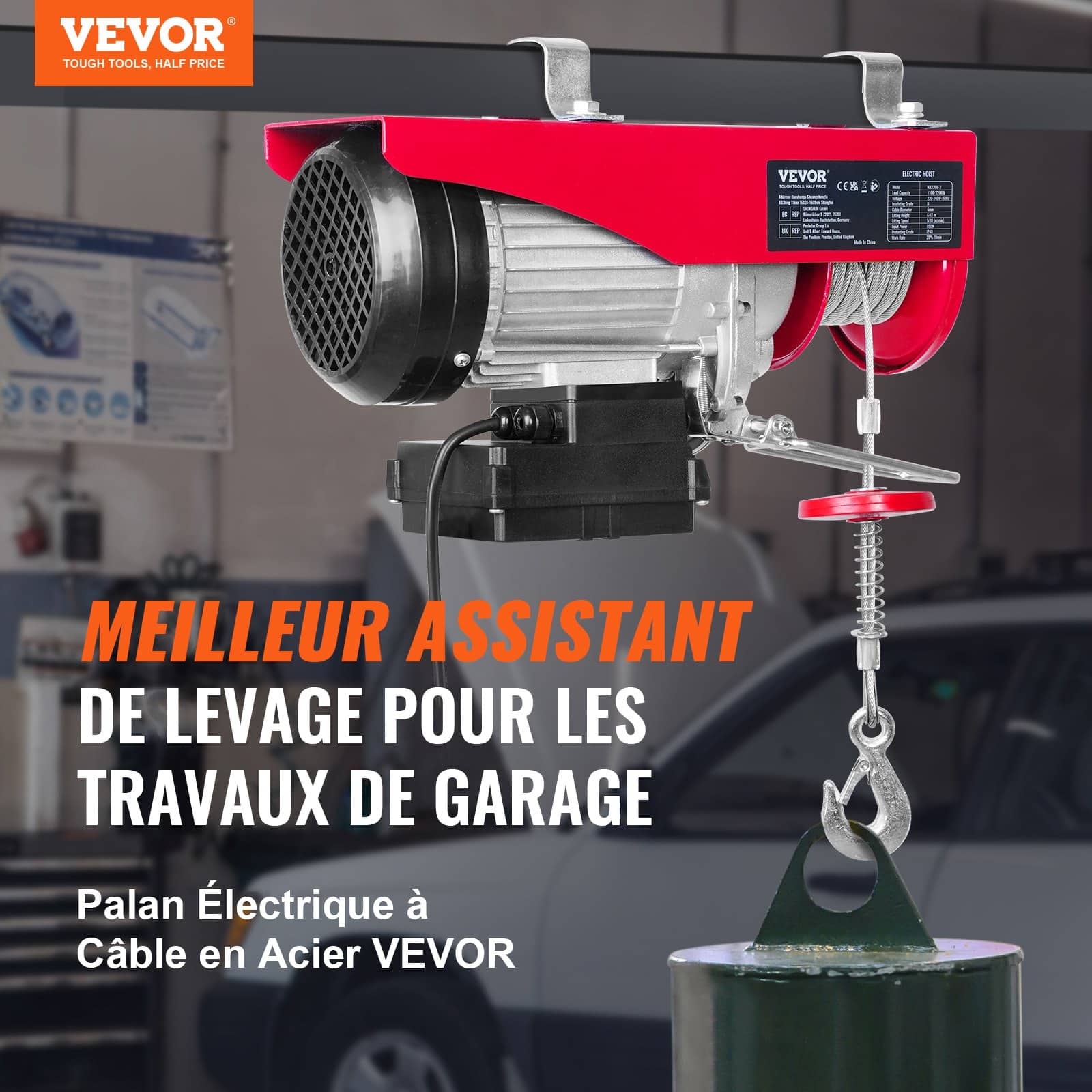 VEVOR 1000 kg Electric Hoist Winch 1600W 220V with Wireless Remote, Ceiling Mount, for Garage, Workshop, Construction Use - Image 2