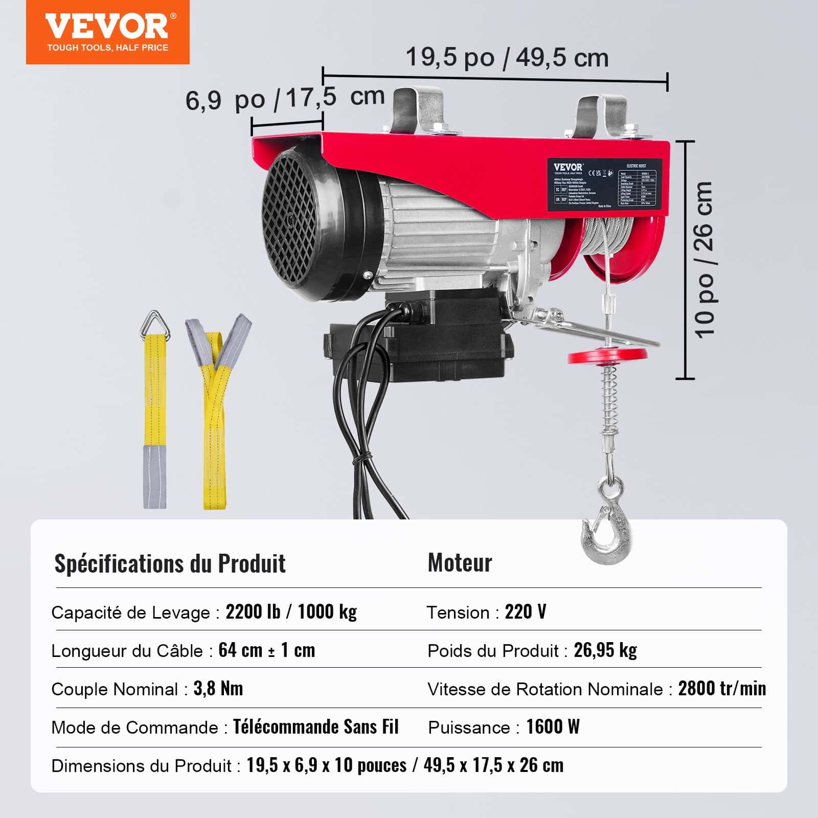 VEVOR 1000 kg Electric Hoist Winch 1600W 220V with Wireless Remote, Ceiling Mount, for Garage, Workshop, Construction Use - Image 7