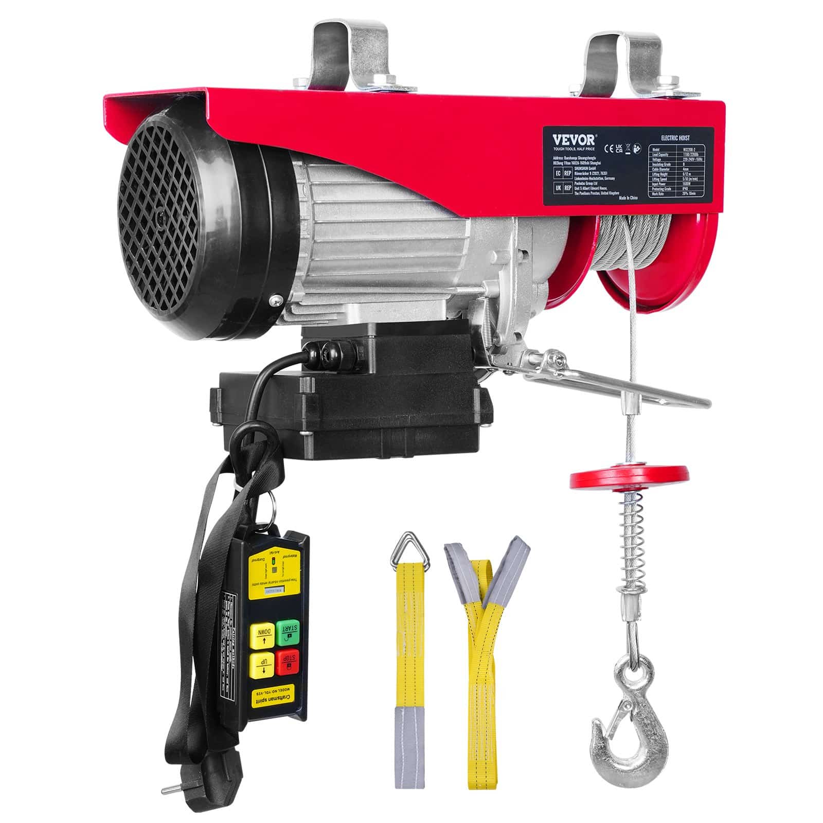 VEVOR 1000 kg Electric Hoist Winch 1600W 220V with Wireless Remote, Ceiling Mount, for Garage, Workshop, Construction Use - Image 9