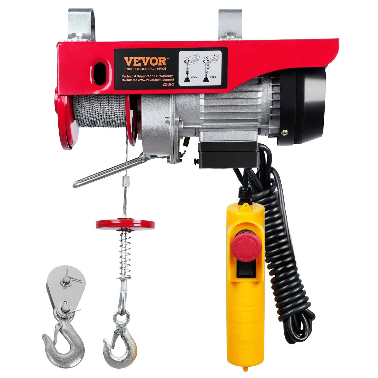 VEVOR Electric Hoist 249.5kg Load, 510W 220V Winch with 4.27m Remote, 12.19m Lift Height, Copper Motor for Garage/Factory