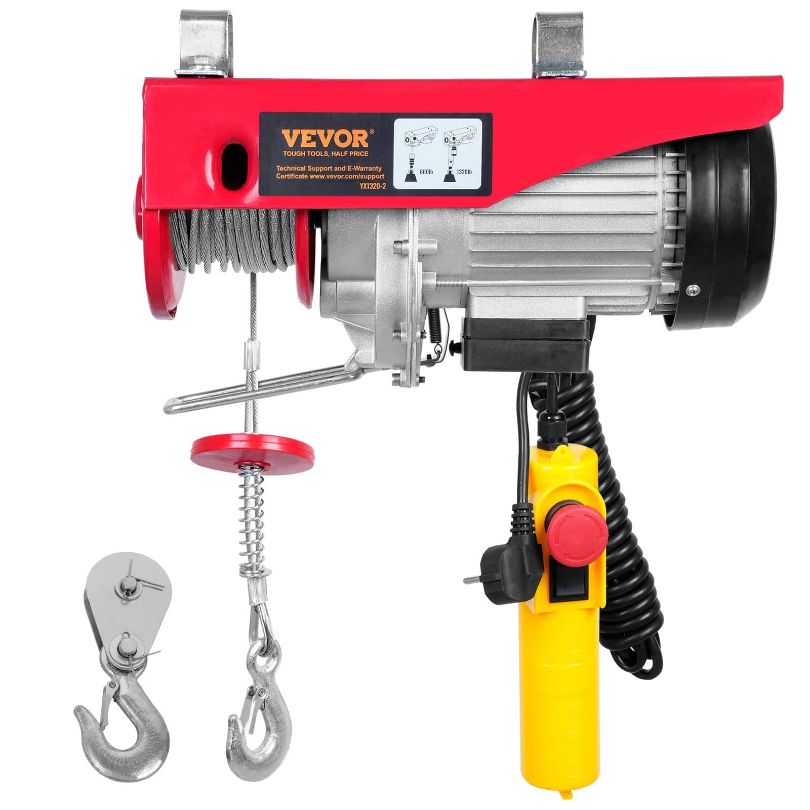 VEVOR Electric Hoist 598.7kg Capacity, 1150W 220V Steel Wire Winch, 12.2m Lift, 4.3m Remote, Copper Motor for Garage/Factory