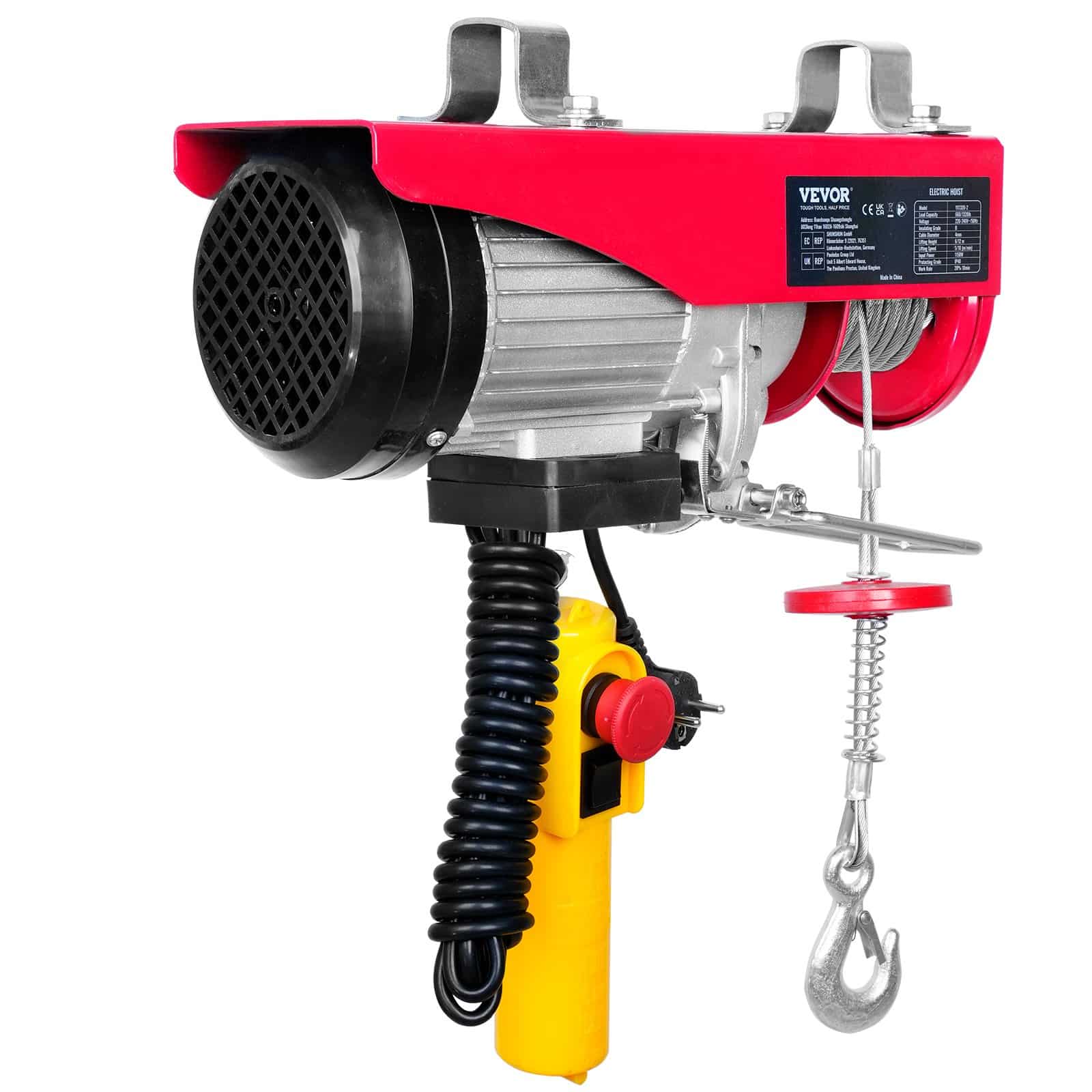 VEVOR Electric Hoist 598.7kg Capacity, 1150W 220V Steel Wire Winch, 12.2m Lift, 4.3m Remote, Copper Motor for Garage/Factory - Image 9