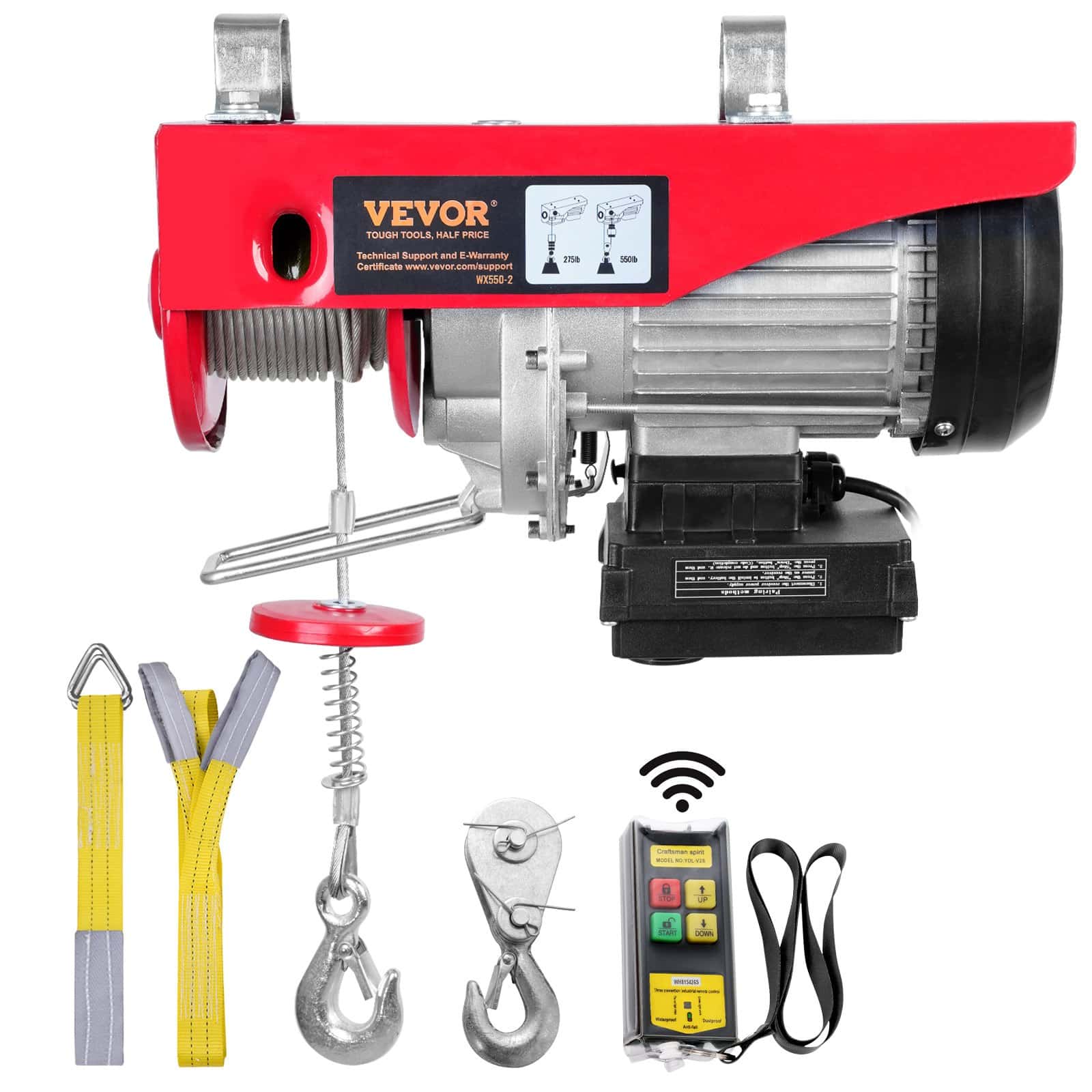 VEVOR Electric Hoist 249.5 kg Capacity, 510W 220V, 12.2 m Lift, Remote Control, Copper Motor, for Garage/Warehouse/Factory