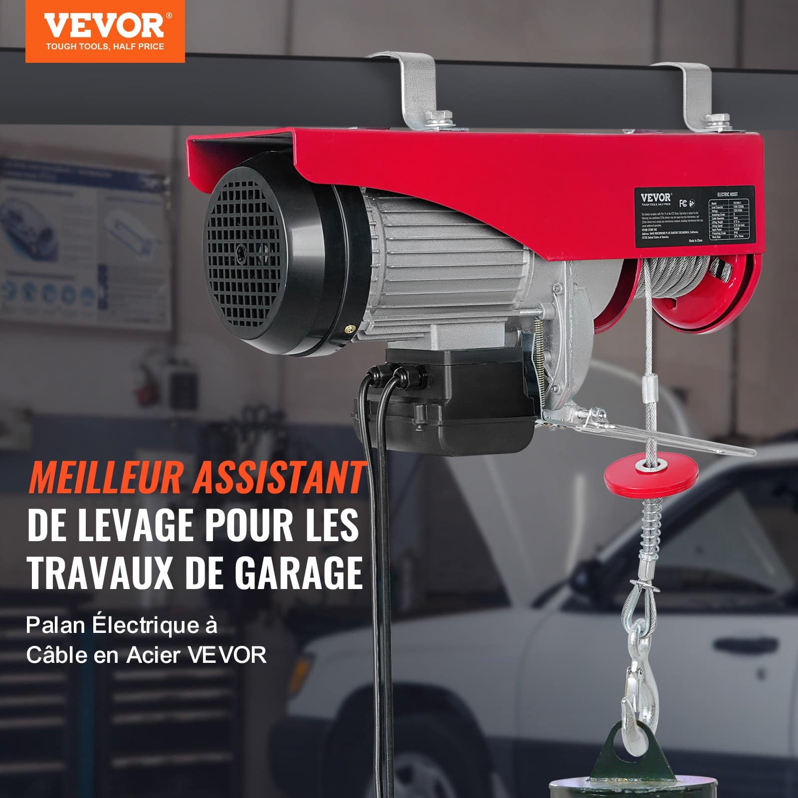 VEVOR Electric Hoist 998 kg Capacity, 1600W 220V Winch with 4.27 m Remote, 12.19 m Lift Height, Copper Motor for Garage/Factory - Image 2