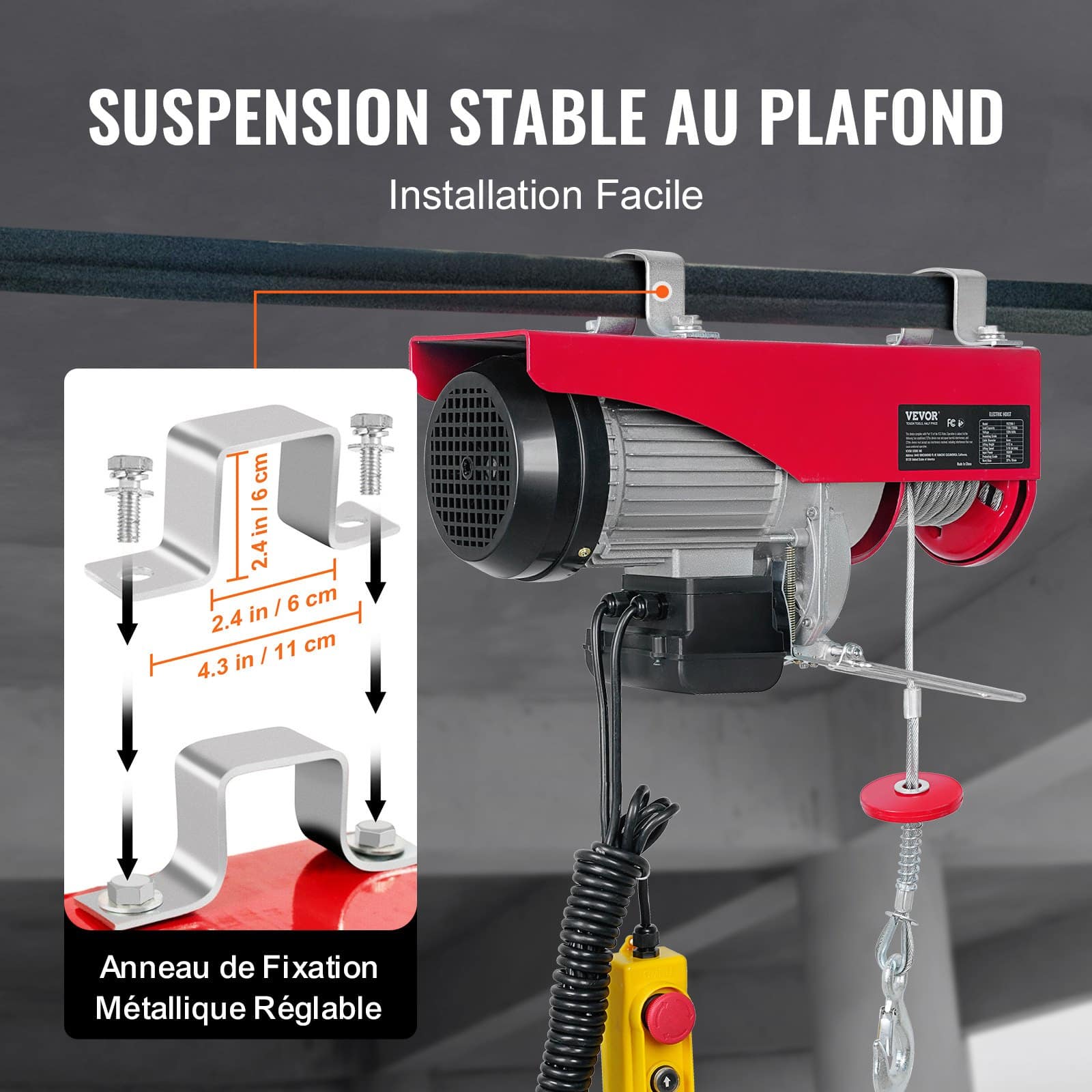 VEVOR Electric Hoist 998 kg Capacity, 1600W 220V Winch with 4.27 m Remote, 12.19 m Lift Height, Copper Motor for Garage/Factory - Image 6