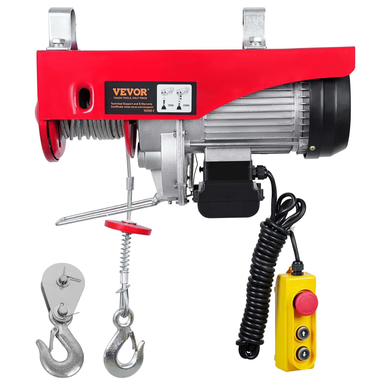 VEVOR Electric Hoist 998 kg Capacity, 1600W 220V Winch with 4.27 m Remote, 12.19 m Lift Height, Copper Motor for Garage/Factory