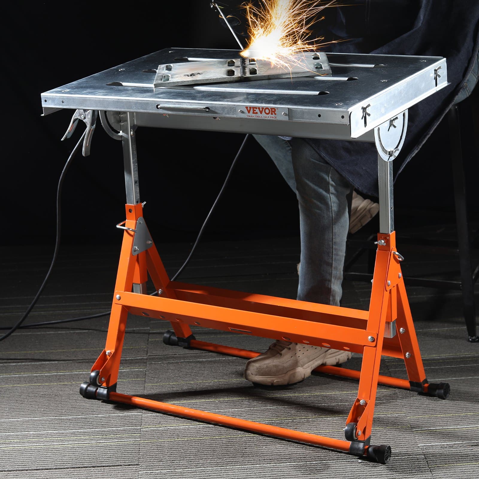 VEVOR Steel Welding Table 76.2x50.8 cm, 181.4 kg Load, Folding Adjustable Workbench with Wheels, Slots, Tilt & Guide Rails - Зображення 8