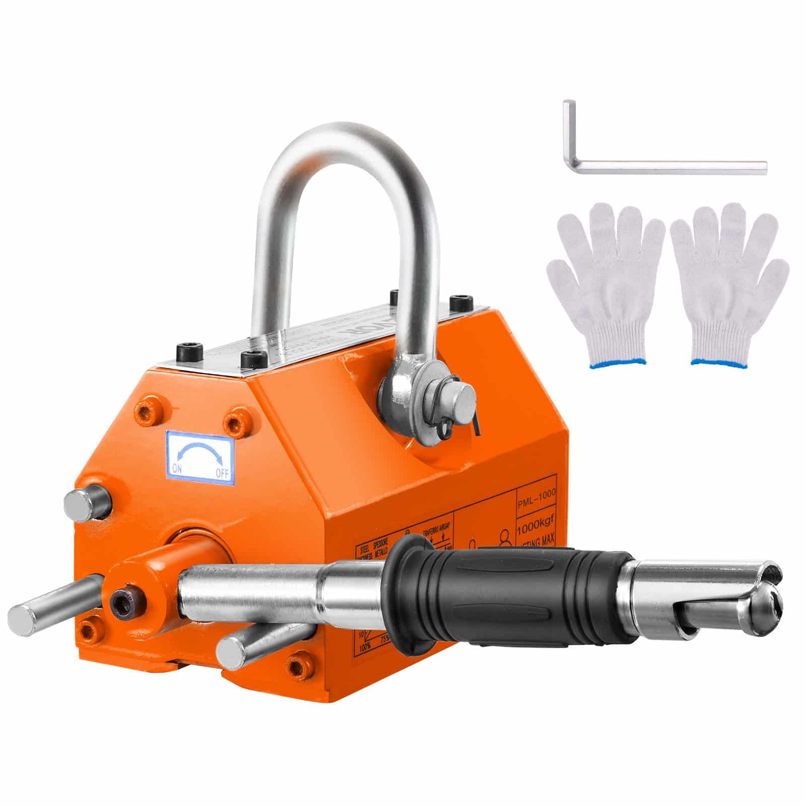 VEVOR 1000kg Permanent Magnetic Lifter with Safety Handle, Neodymium Magnet, for Hoist, Crane, Steel Plates & Rods