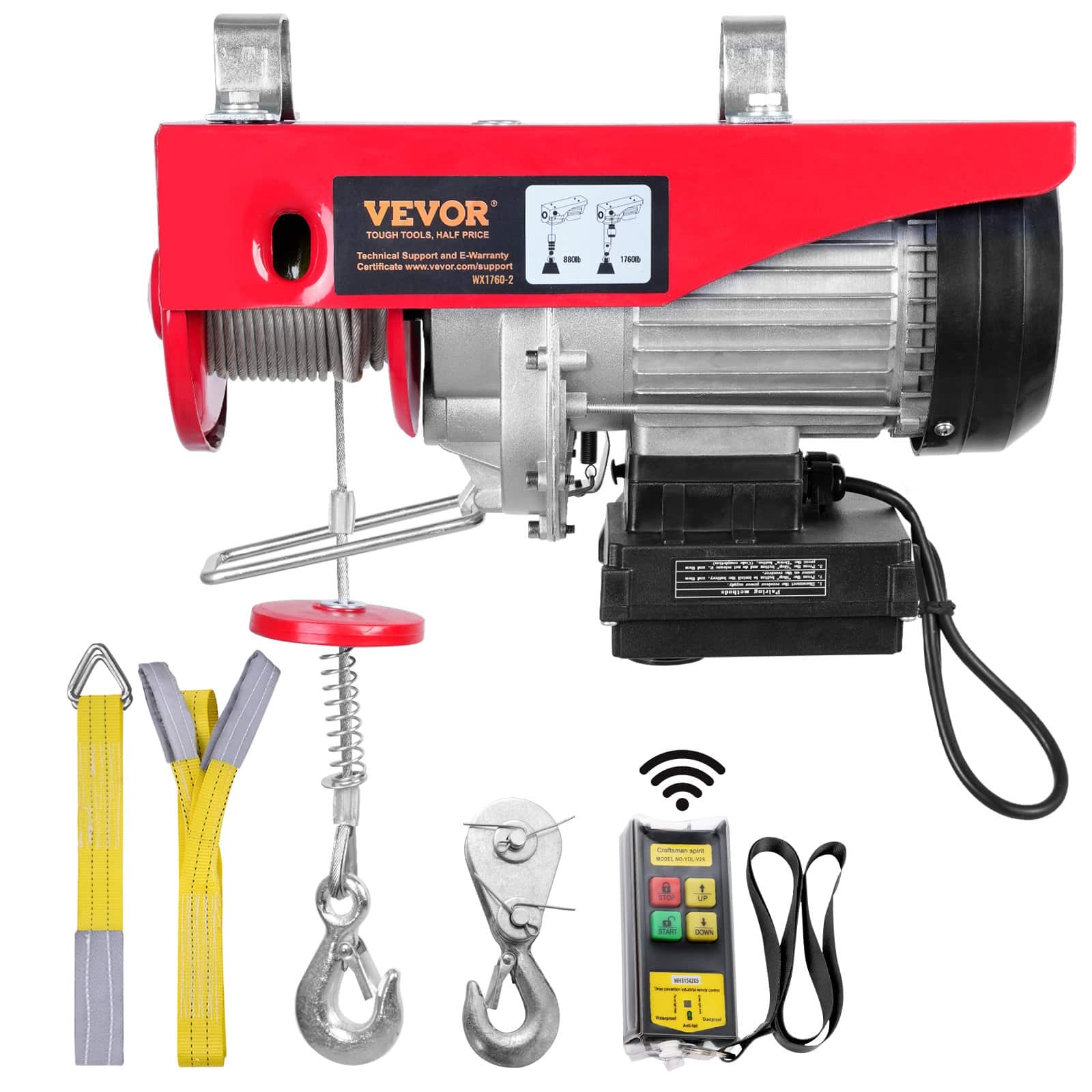 VEVOR Electric Hoist 798kg, 1450W 220V Steel Wire Winch, 12.19m Lift, Remote Control, for Garage, Warehouse, Factory