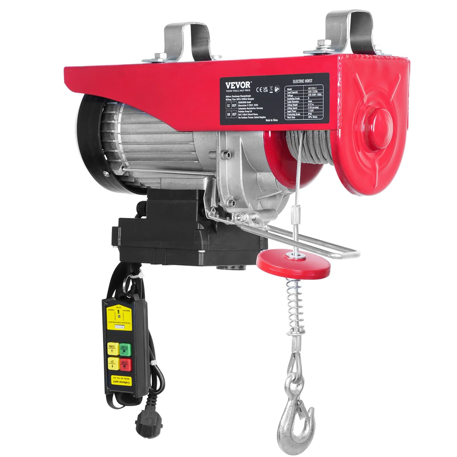 VEVOR 598.7 kg Electric Hoist Winch, 1150W 220V, 12.2 m Lift Height, Wireless Remote, for Garage, Warehouse, Factory Use - Image 11
