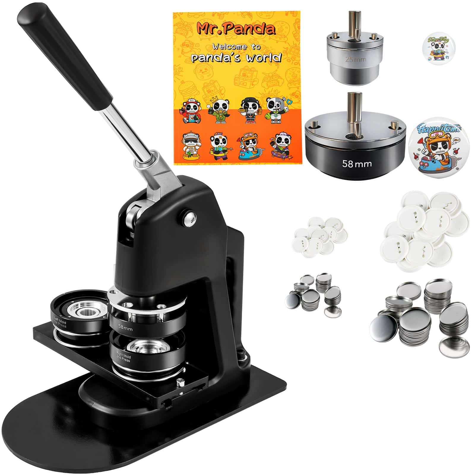 VEVOR 2-in-1 Button Maker Kit with 25mm & 58mm Molds, 500 Parts, Circle Cutter & Magic Book for DIY Badges