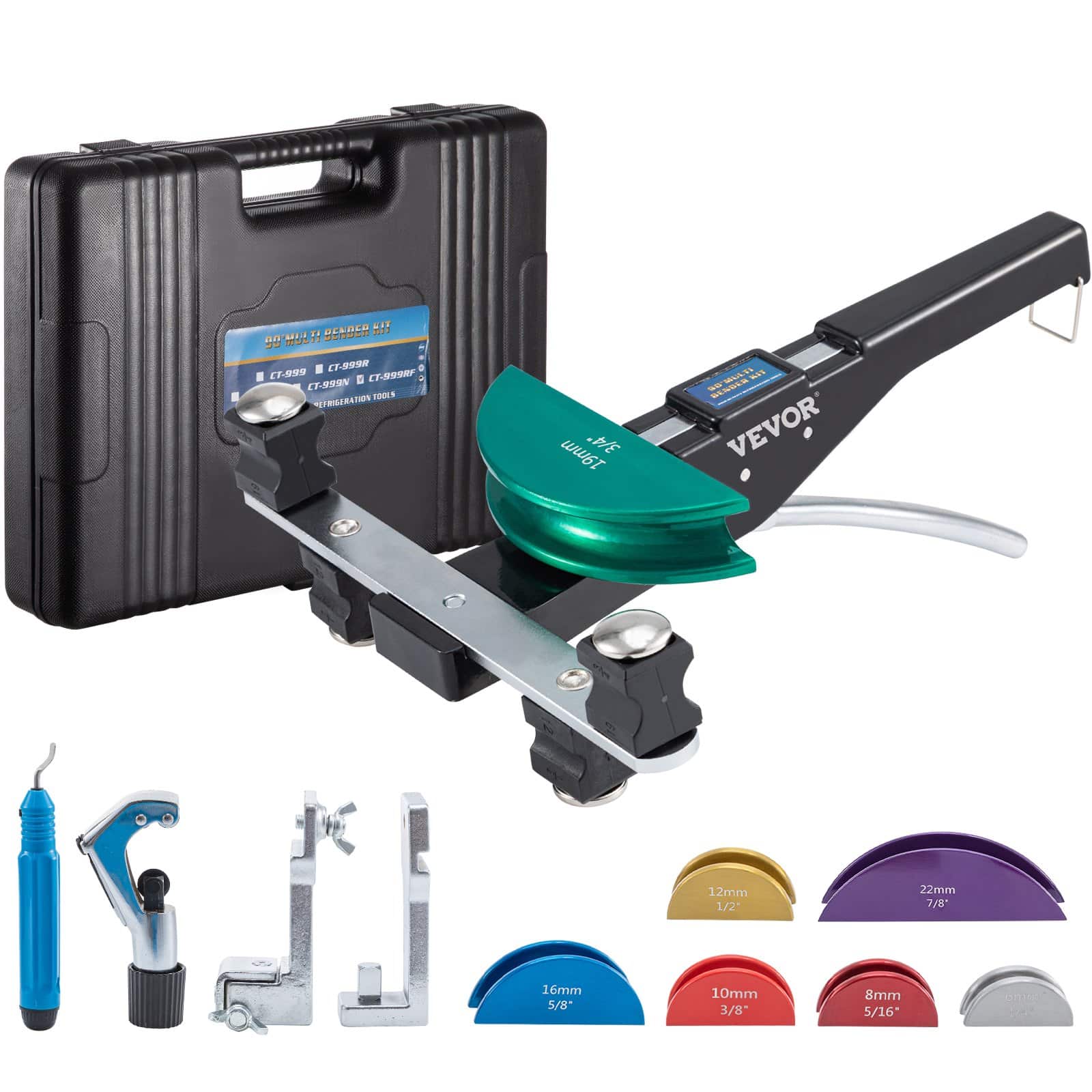 Изгиб трубки VEVOR с 7 штампами, 6 22 мм, изгиб вперед и назад на 90° для медных и алюминиевых труб, компактный храповой инструмент