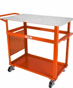 VEVOR сварочный стол 91.4x61 см, нагрузка 272 кг, двойная полка, отверстия 1.6 см, 11 крючков, передвижной на колёсах