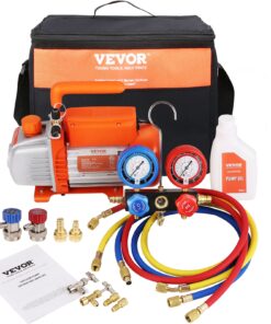 VEVOR 150W 100LPM 5Pa HVAC Vacuum Pump Kit with Gauge Set, Hoses & Bag, for R134a/R1234yf AC Refrigerant Systems
