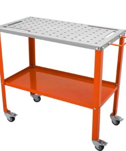 VEVOR Steel Welding Table 91.4x45.7 cm, 544 kg Load, 2-Tier Workbench with Wheels, Fixture Holes & Tool Slots